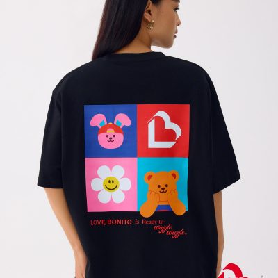 Love, Bonito | Wiggle Wiggle Unisex Oversized Drop Shoulder Tee in Black
