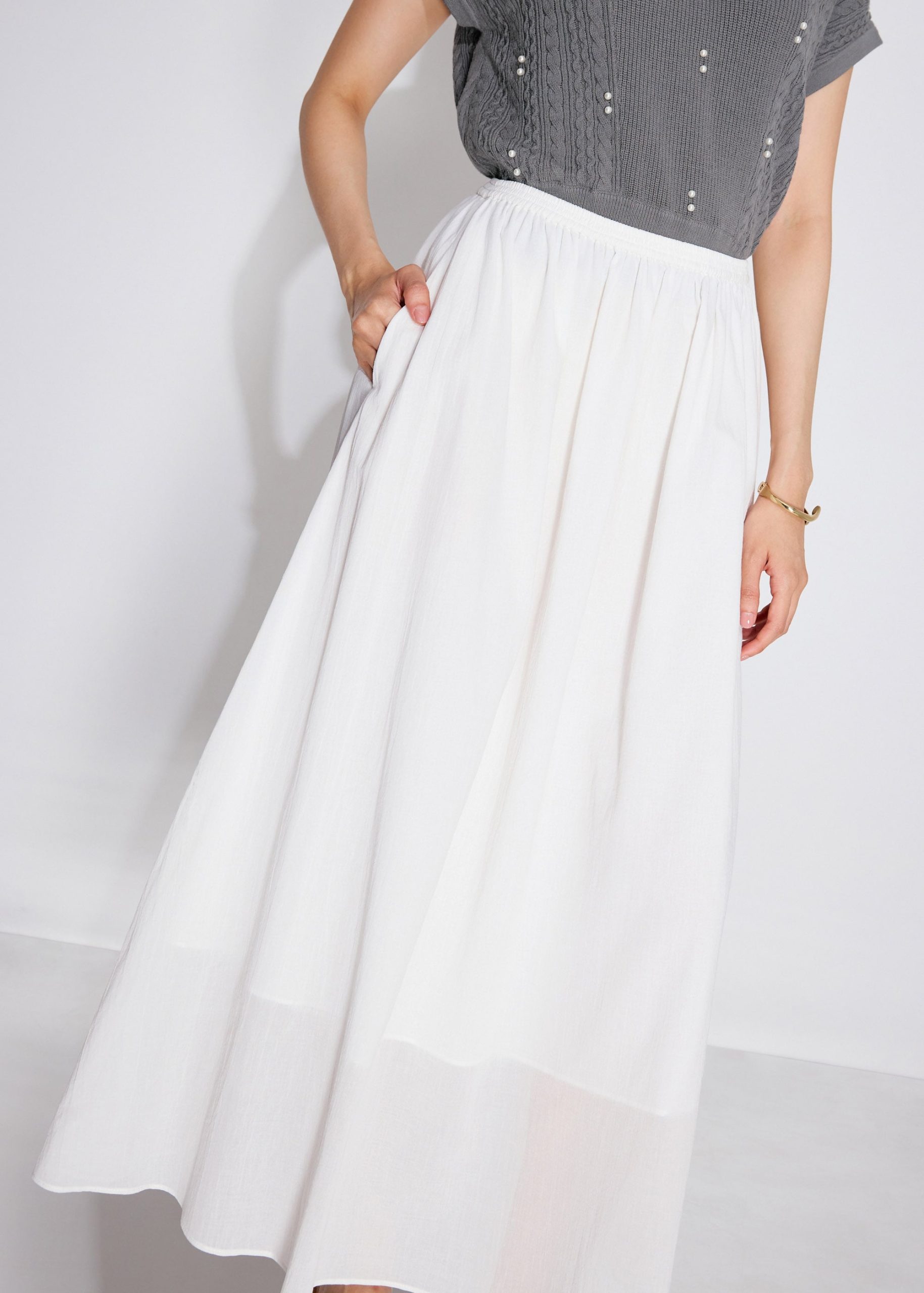 Elastic Cotton High Waist Flare Maxi Skirt - Image 2