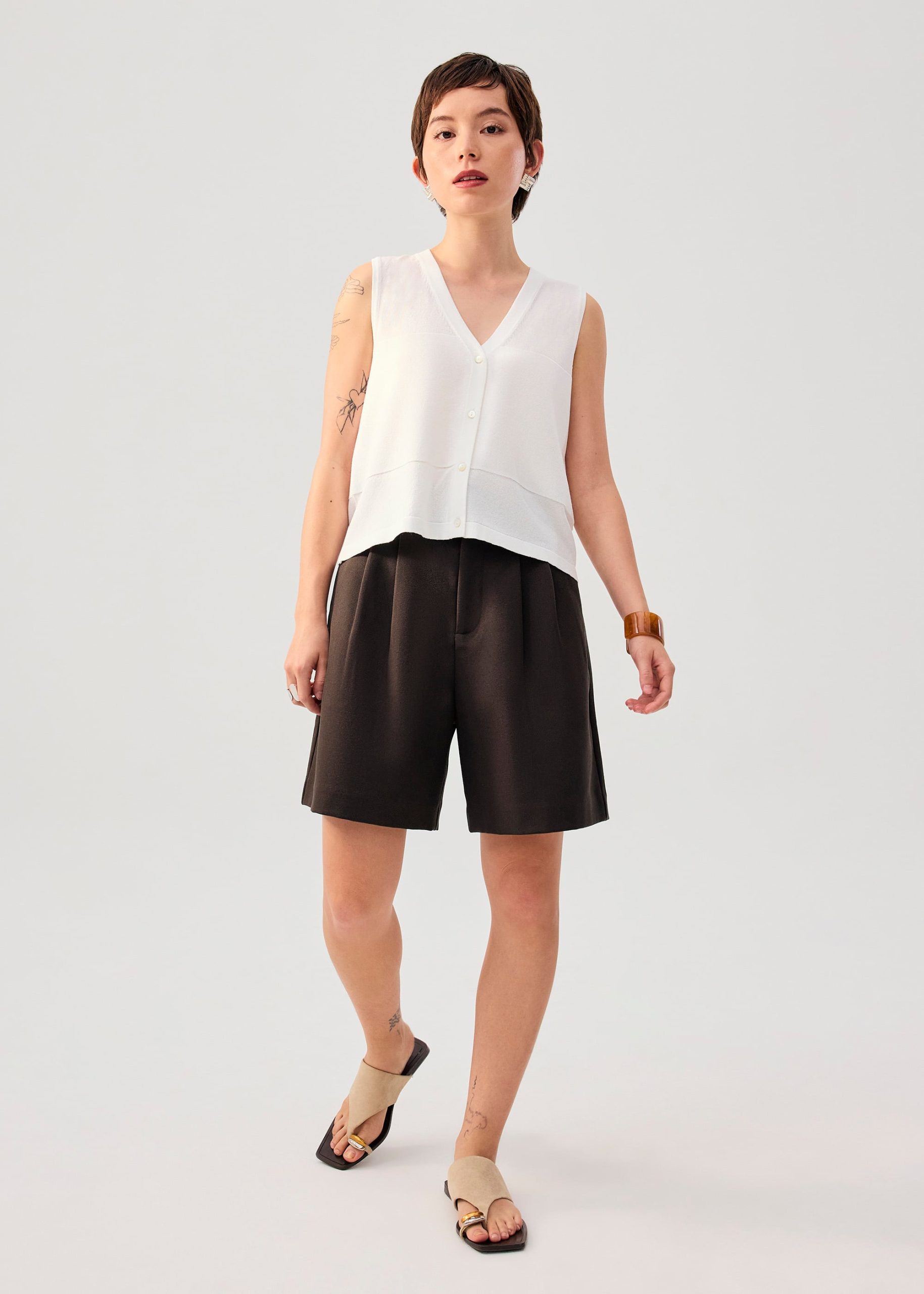 Sheer Knit Front Panel V-Neck Vest Top - Image 9
