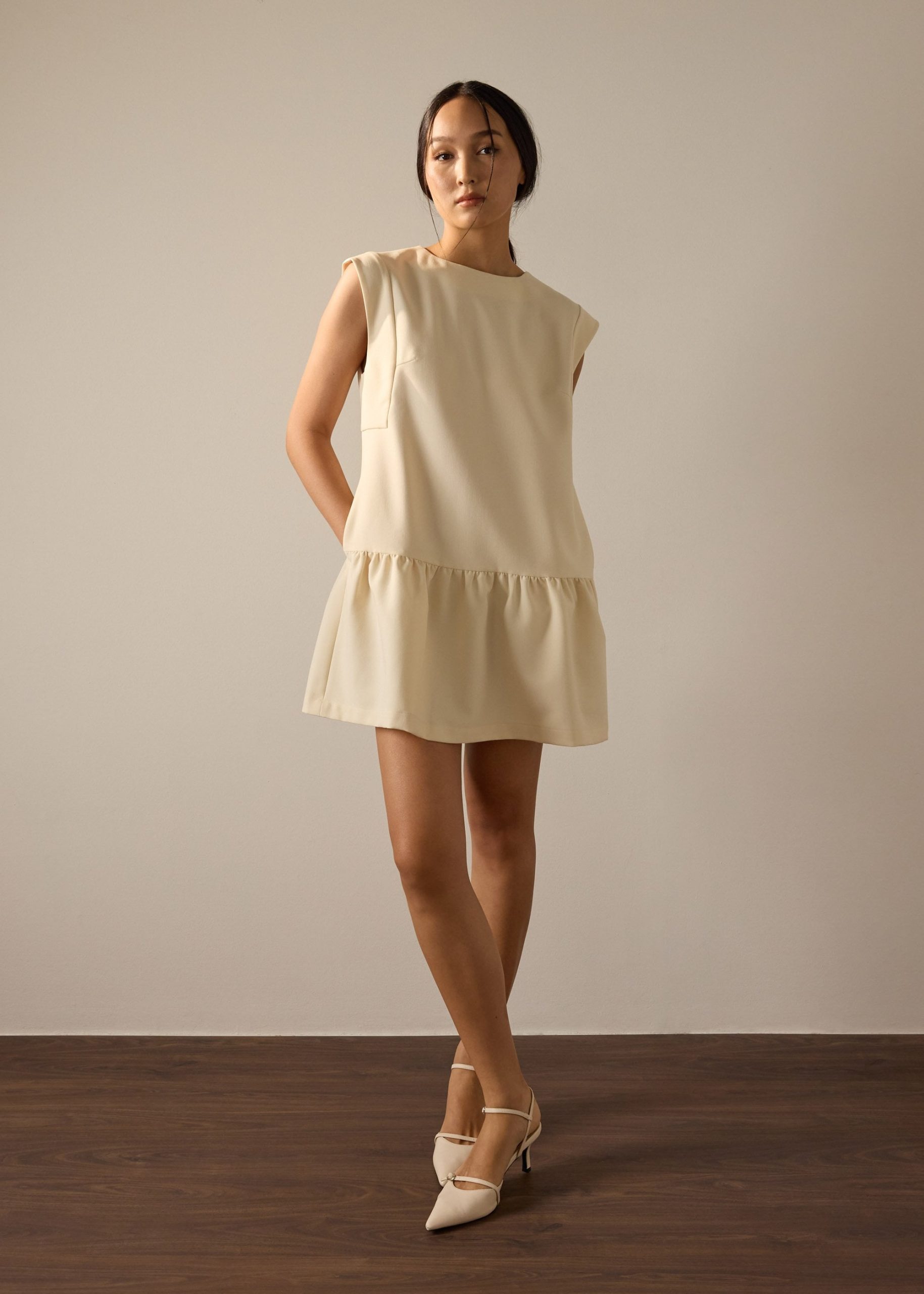 Marla Twill Round Neck Drop Waist Mini Dress - Image 7