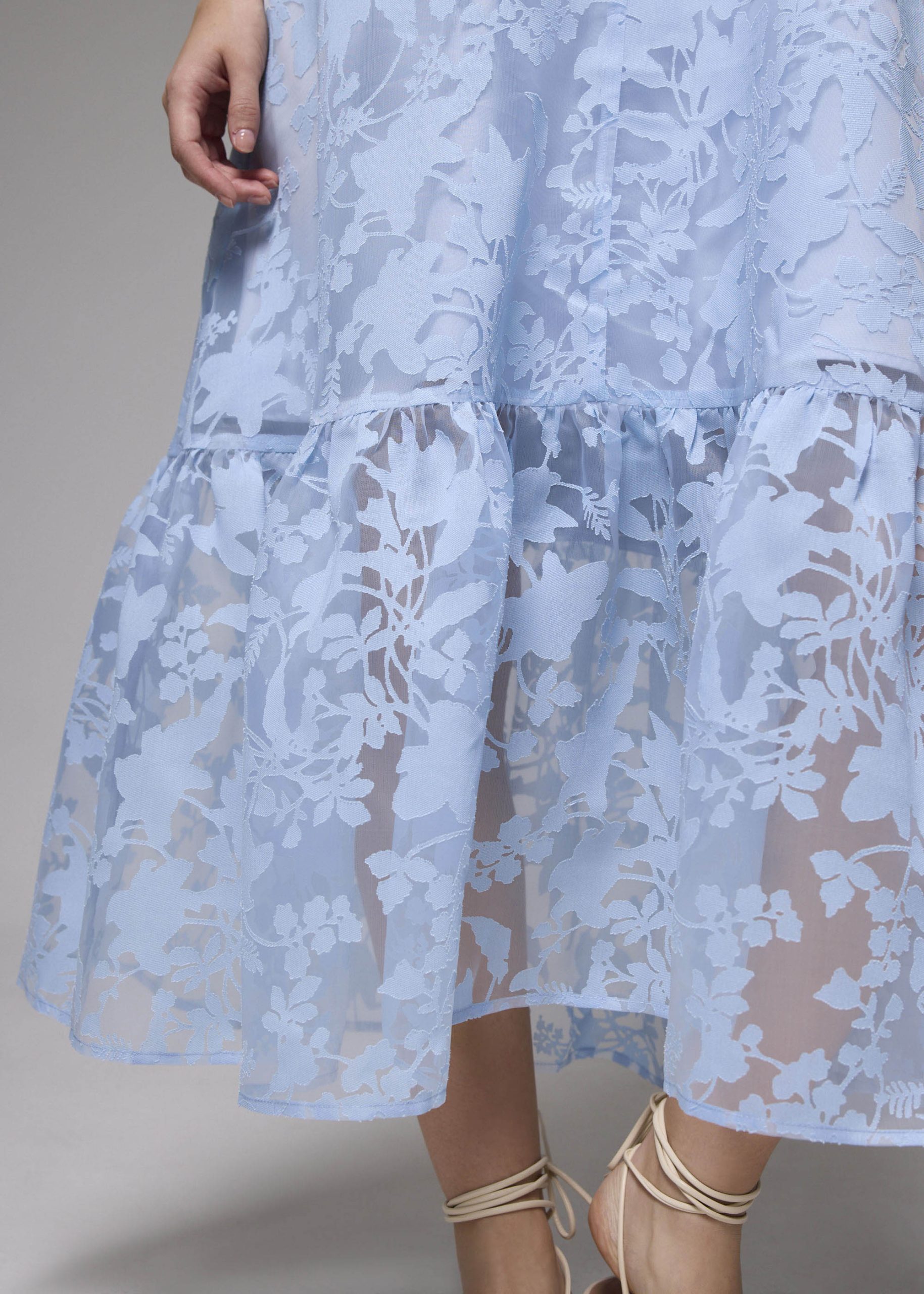 Jacquard Mandarin Collar Trapeze Midaxi Dress - Image 11