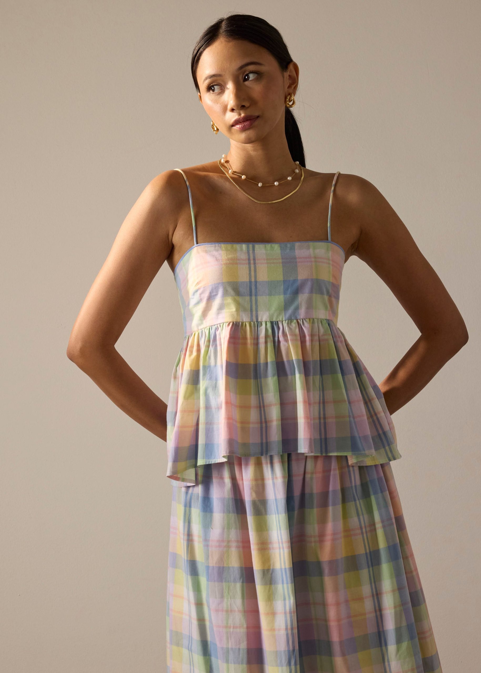Checkered Cotton Peplum Camisole - Image 11