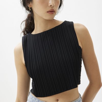 Dez Pleated Boat Neck Crop Top