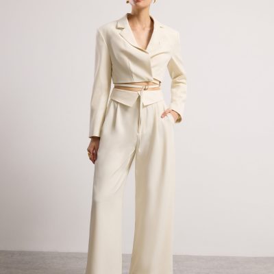 Detachable Waistband Flap Straight Leg Pants