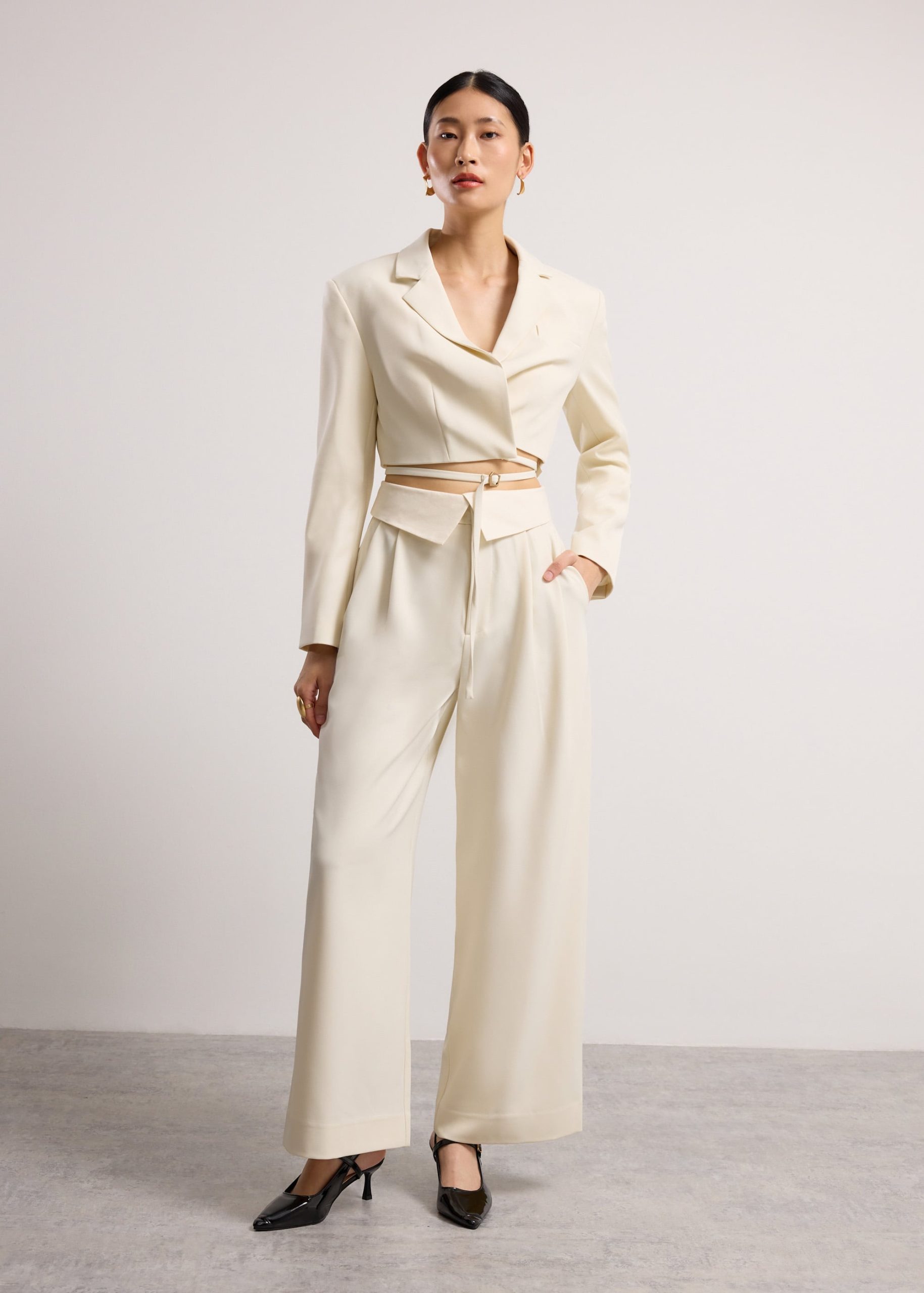Detachable Waistband Flap Straight Leg Pants