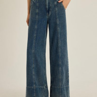 Leggy??Denim Panelled Wide Leg Jeans