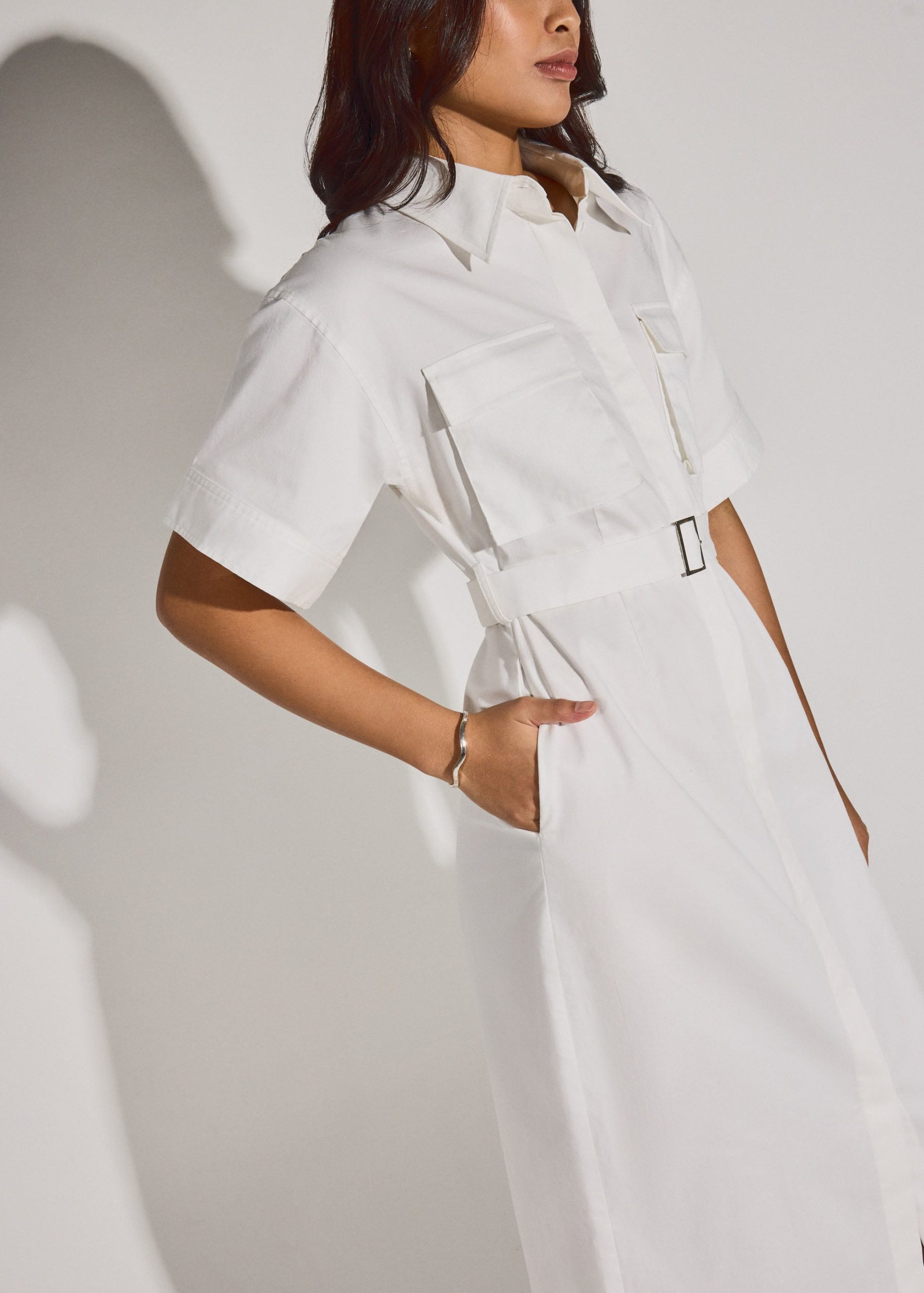 Cotton Button Down Utility Midaxi Dress - Image 2