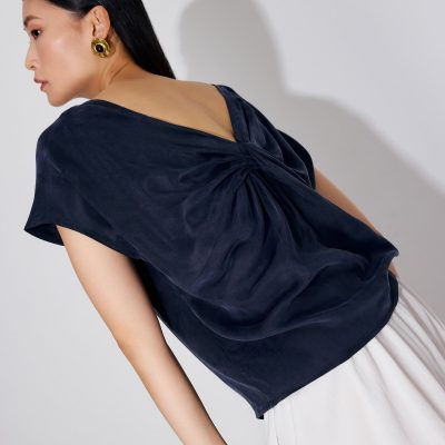Relaxed Cupro Back Knot Boat Neck Shell Top