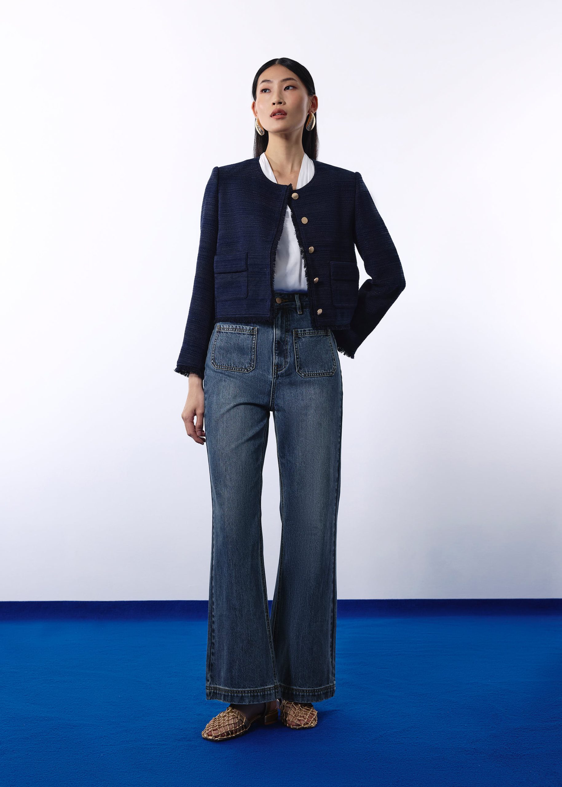 RuchedReady® Ellis Shoulder Padded Jacquard Tweed Boxy Jacket - Image 14