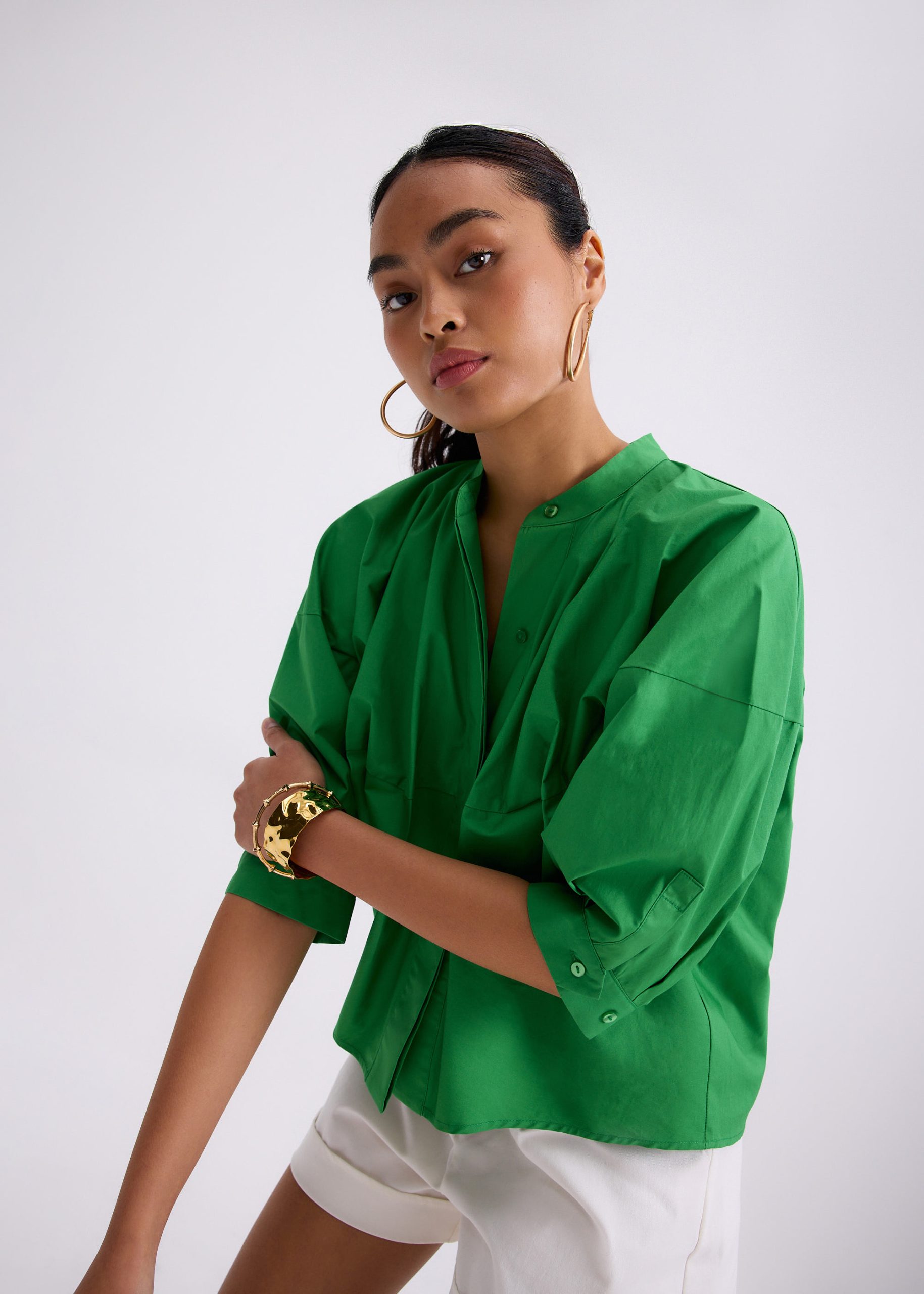 Meiying Relaxed Poplin Mandarin Collar Shirt - Image 9