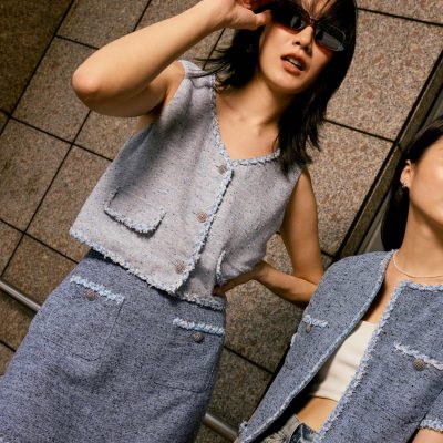 Tweed V-Neck Boxy Crop Vest