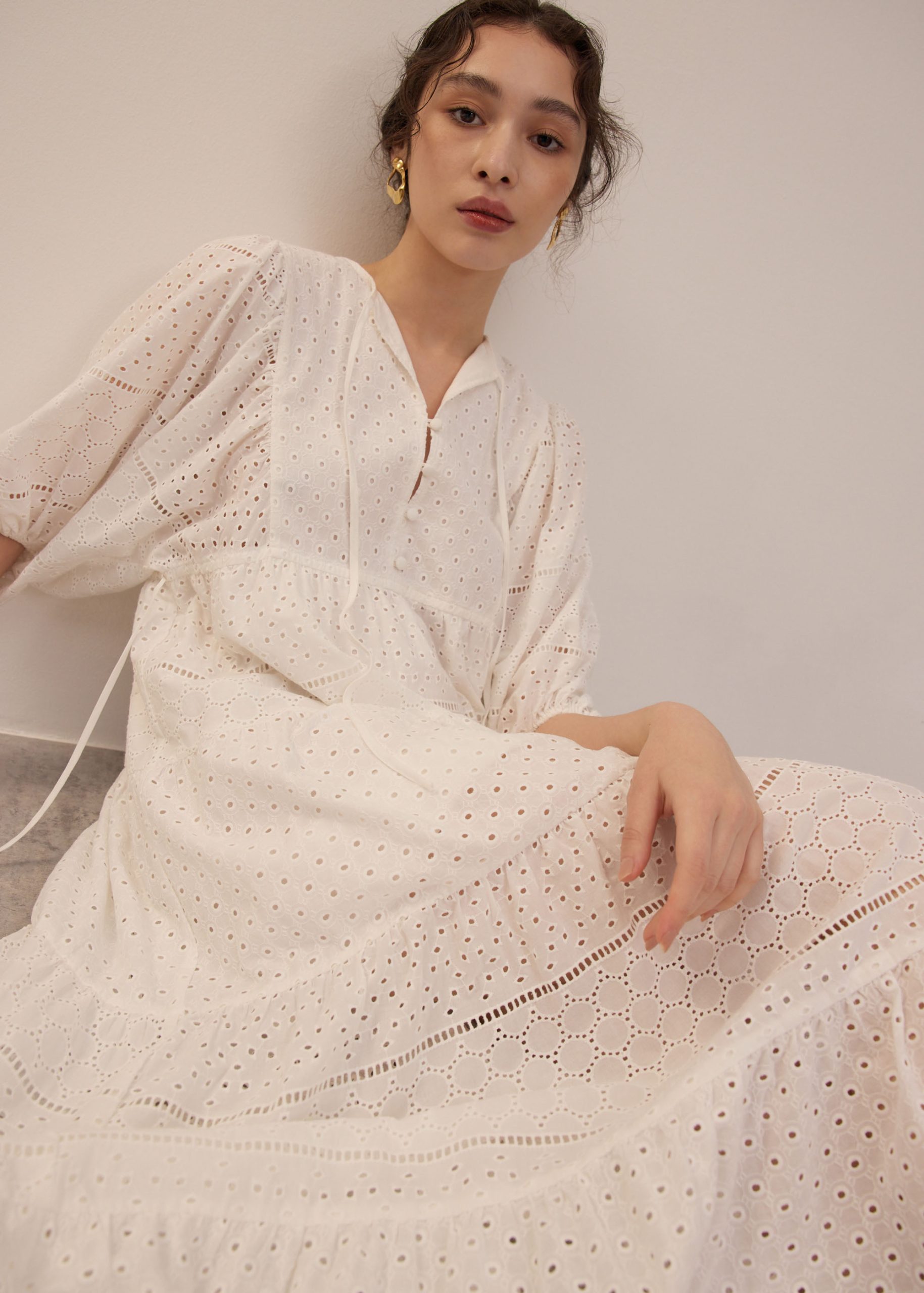 Broderie Puff Sleeve Trapeze Maxi Dress - Image 4