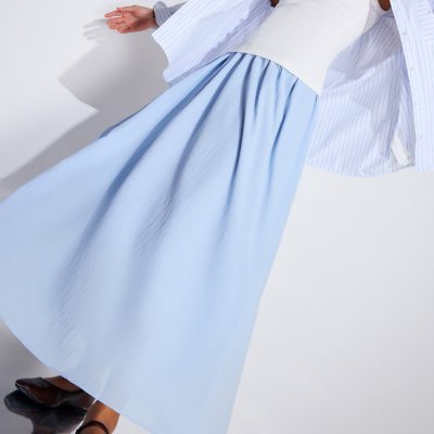 Elastic Cotton High Waist Flare Maxi Skirt