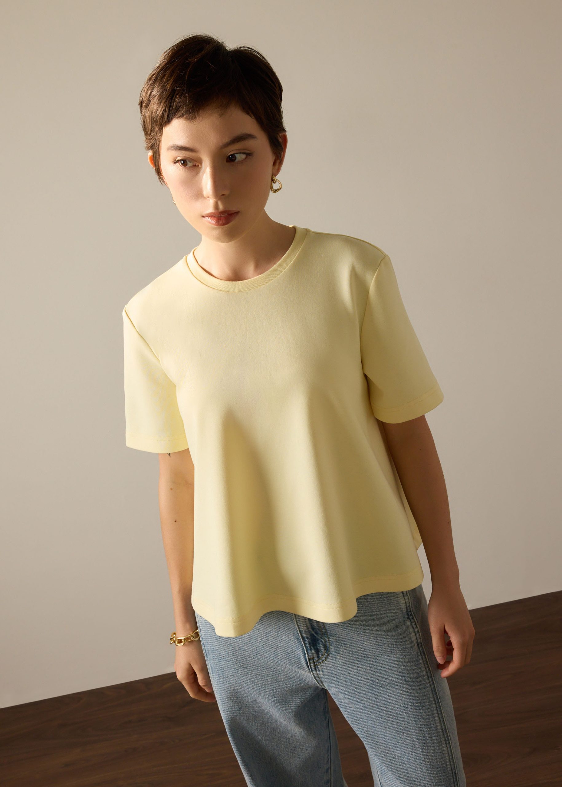 Billie Neoprene Round Neck Trapeze Tee - Image 16