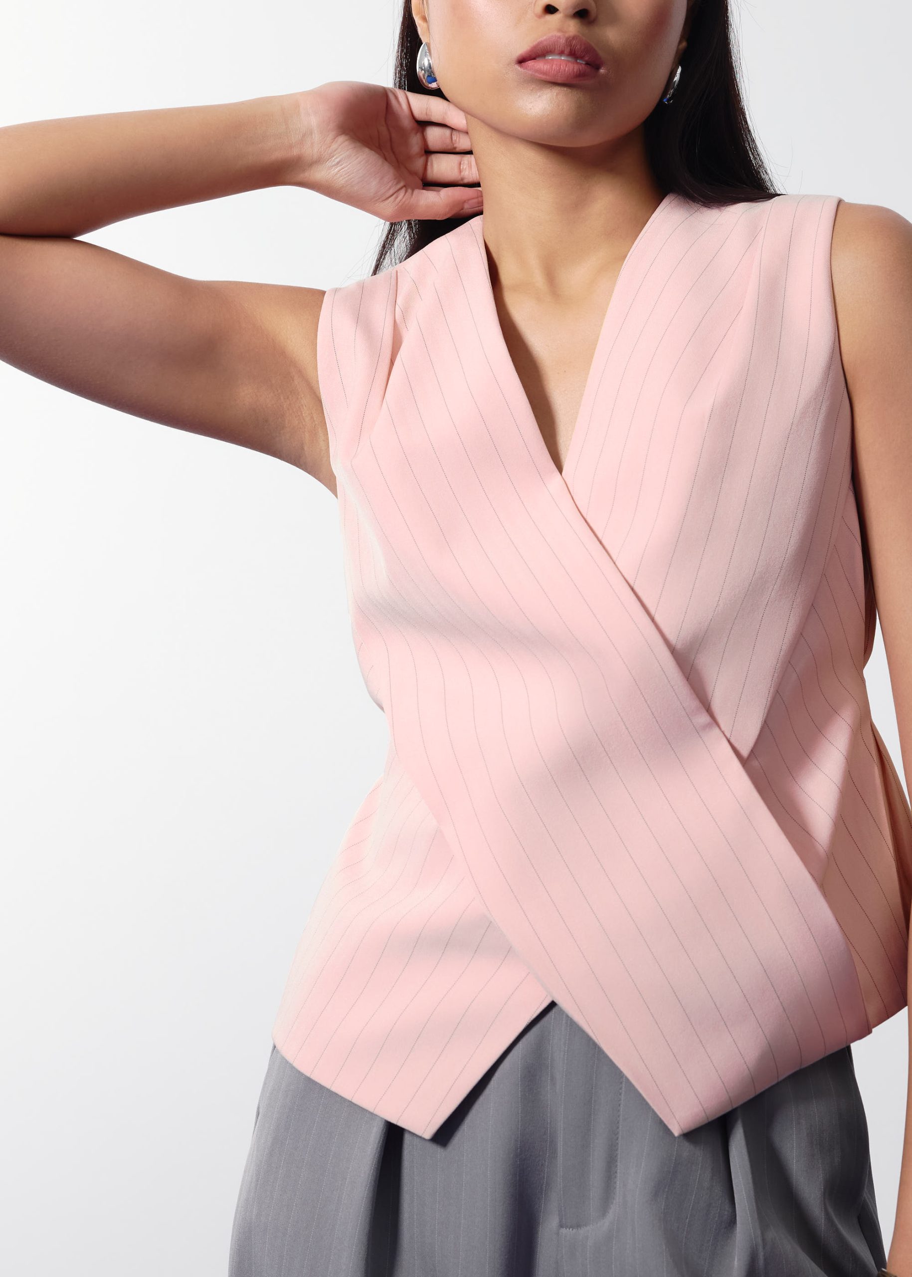 Mae Tailored Pinstripe Cross Over Top - Image 3