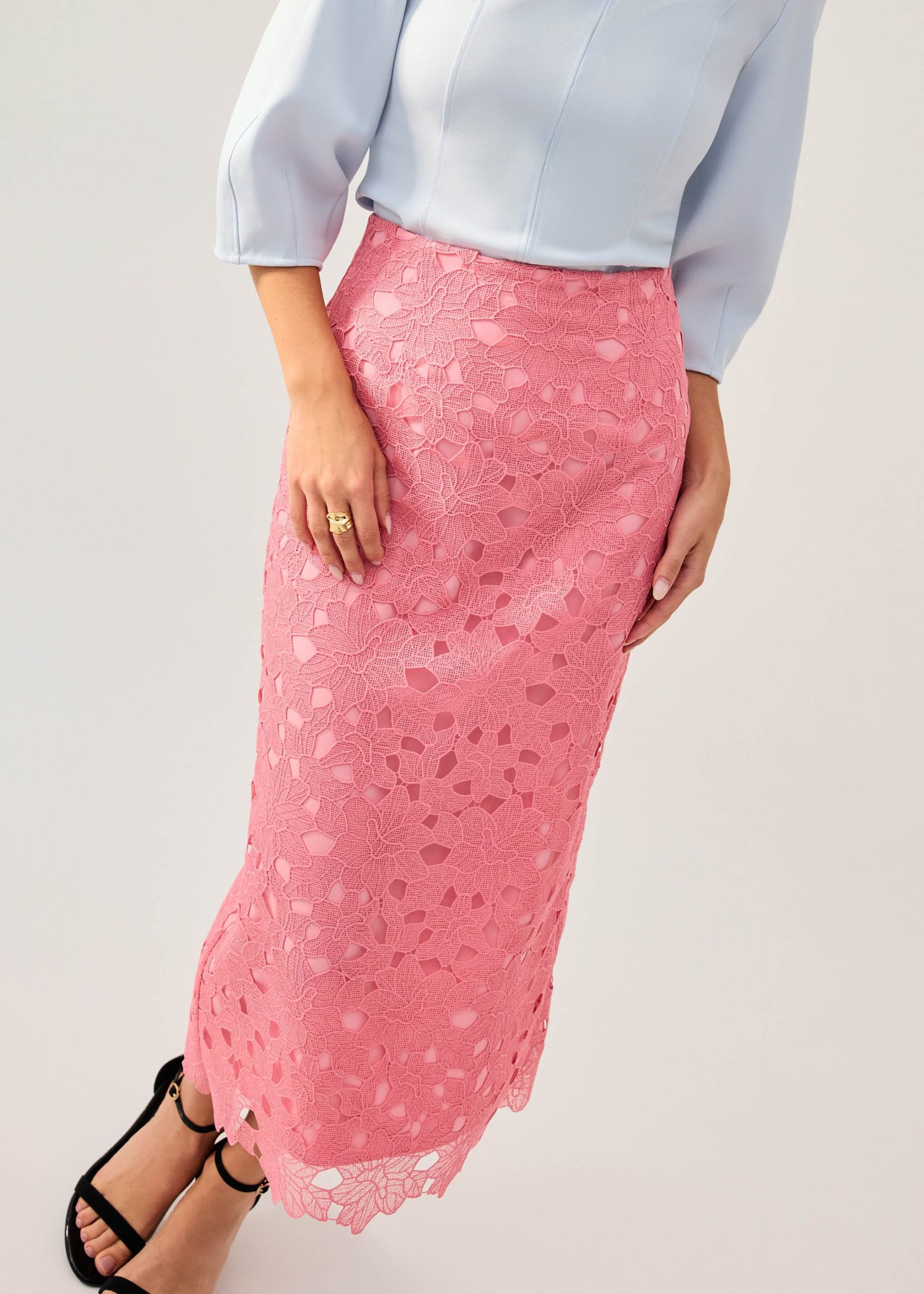 Floral Lace Column Midi Skirt - Image 10