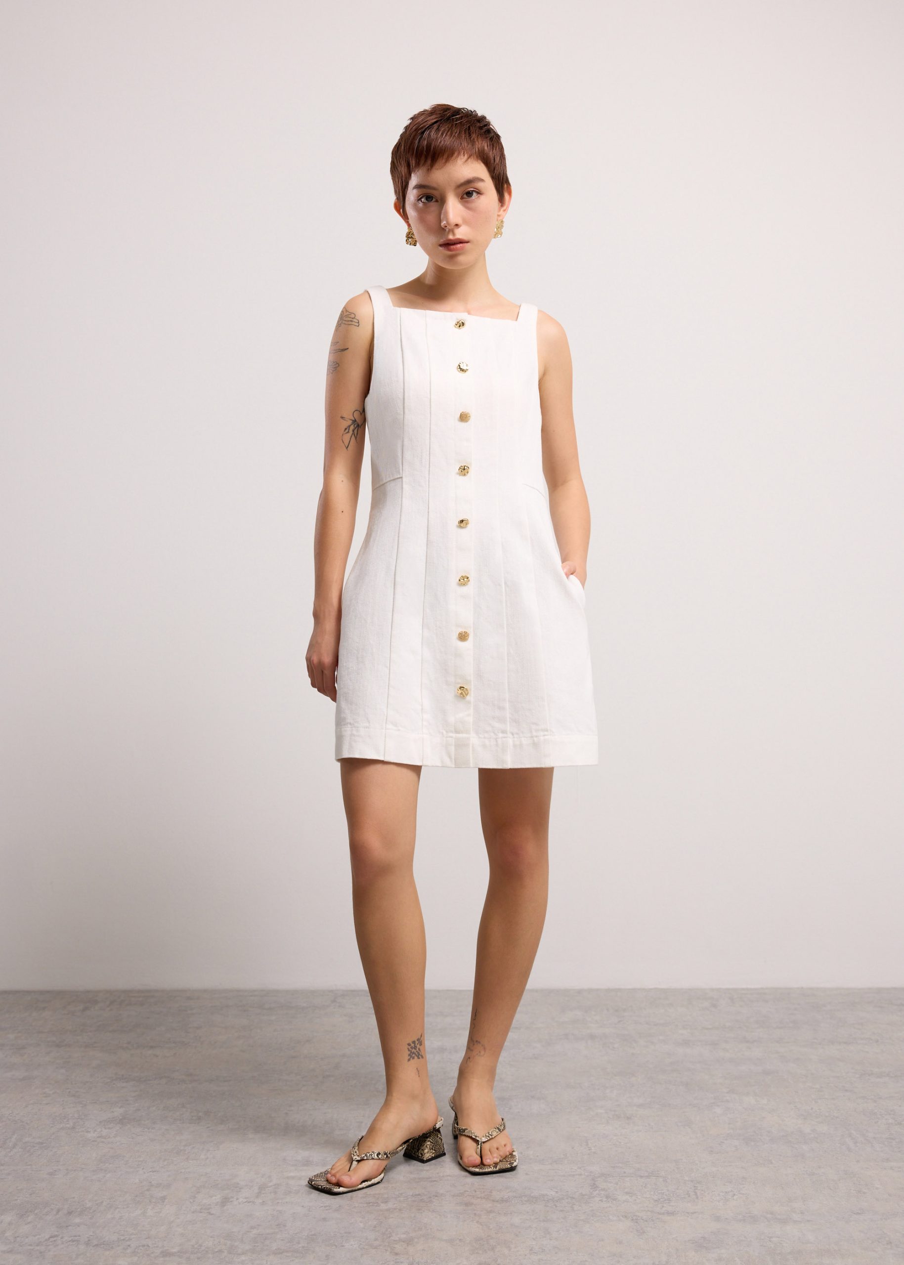 Denim Panelled A-Line Mini Dress - Image 10