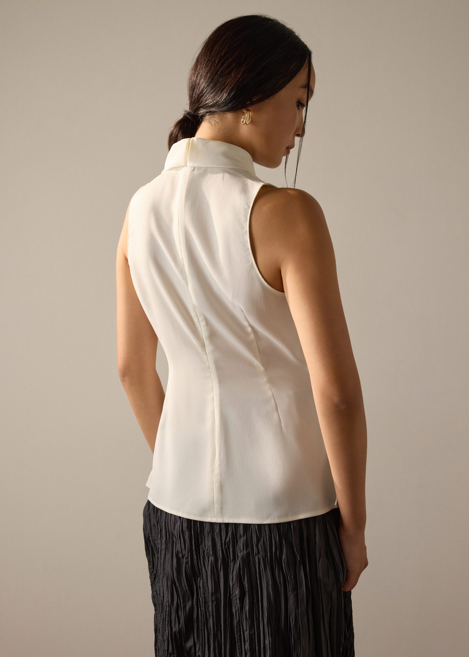 Krystal Crepe Satin Draped V-neck Top - Image 14