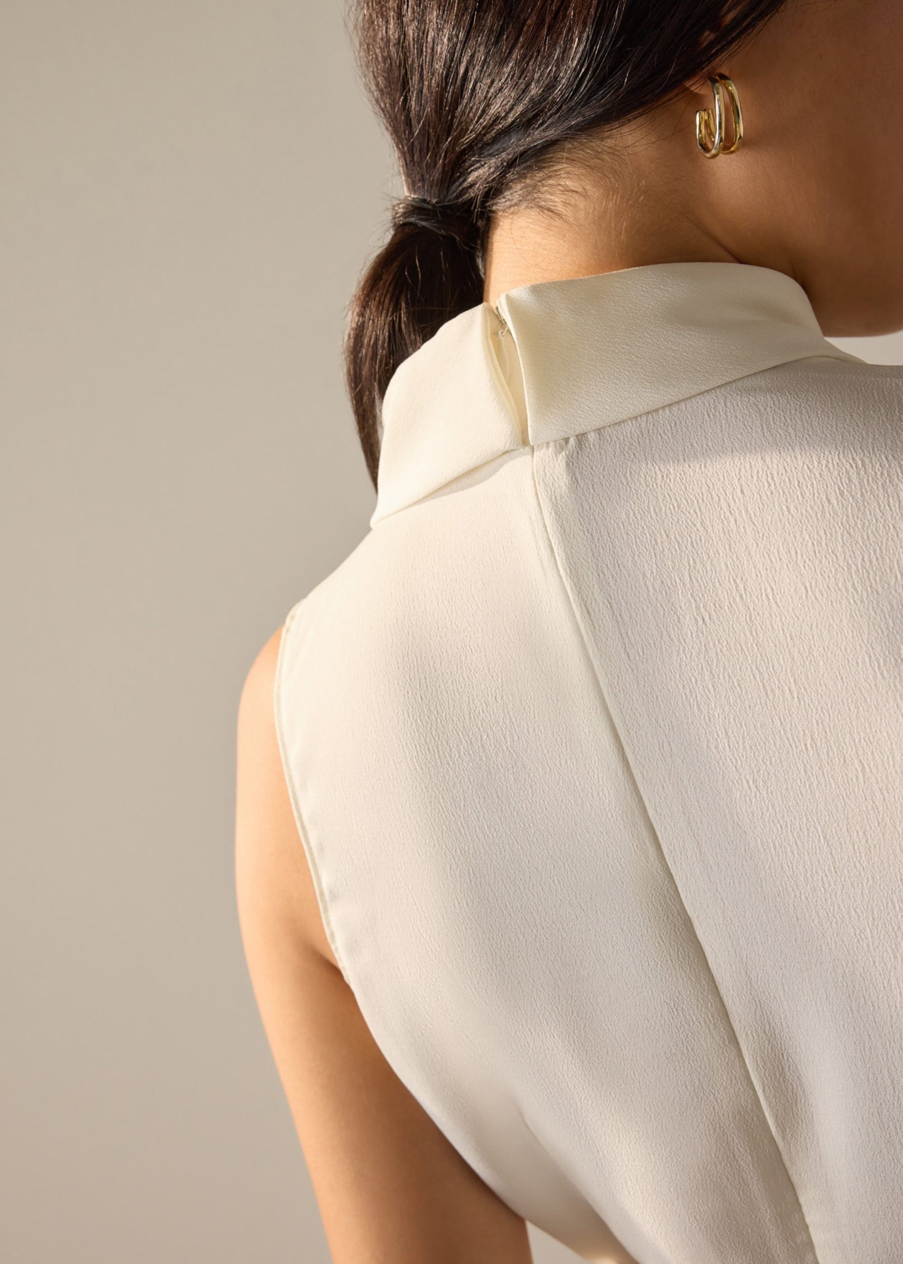 Krystal Crepe Satin Draped V-neck Top - Image 12