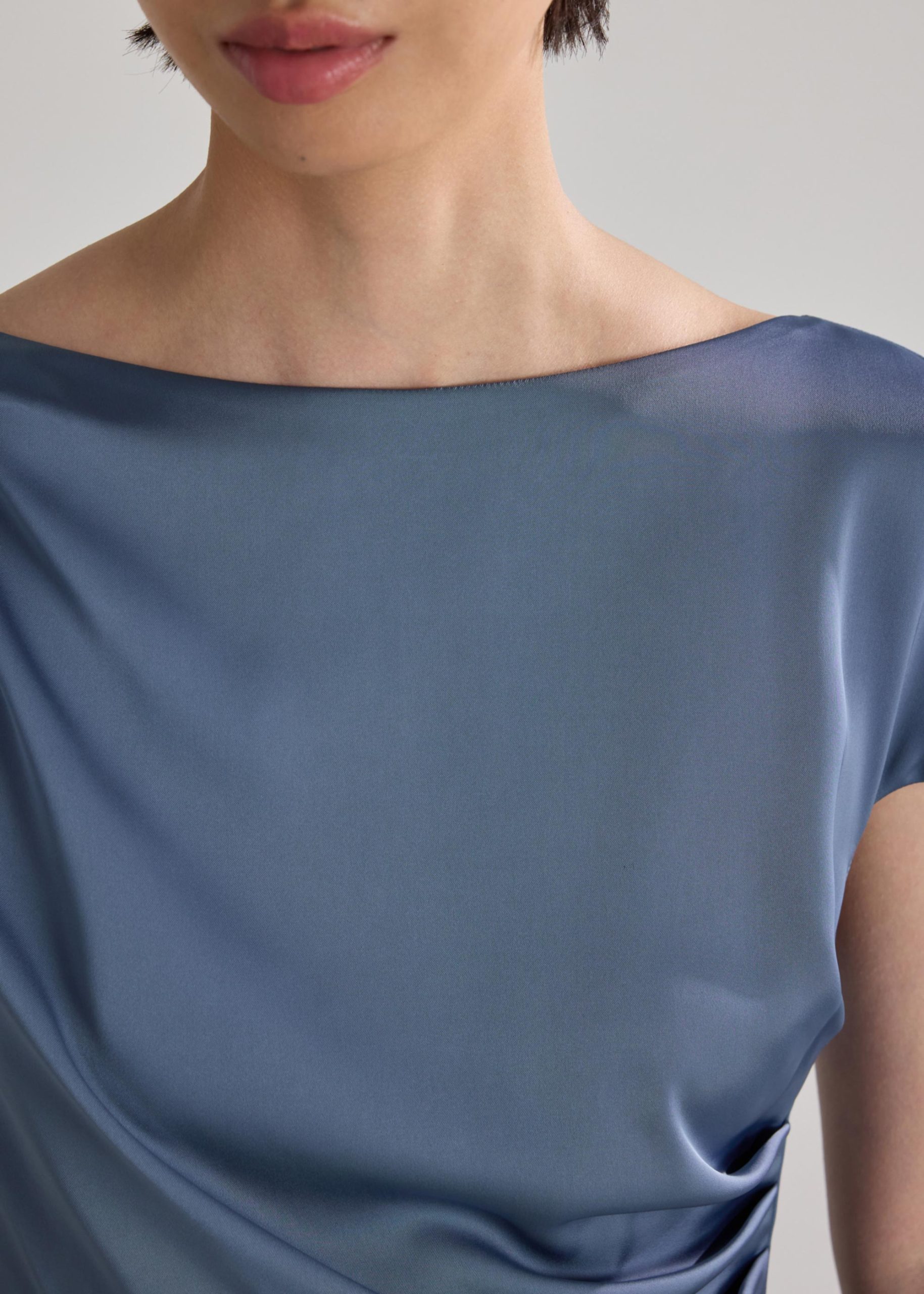 Satin Drape Boat Neck Dress - Image 21