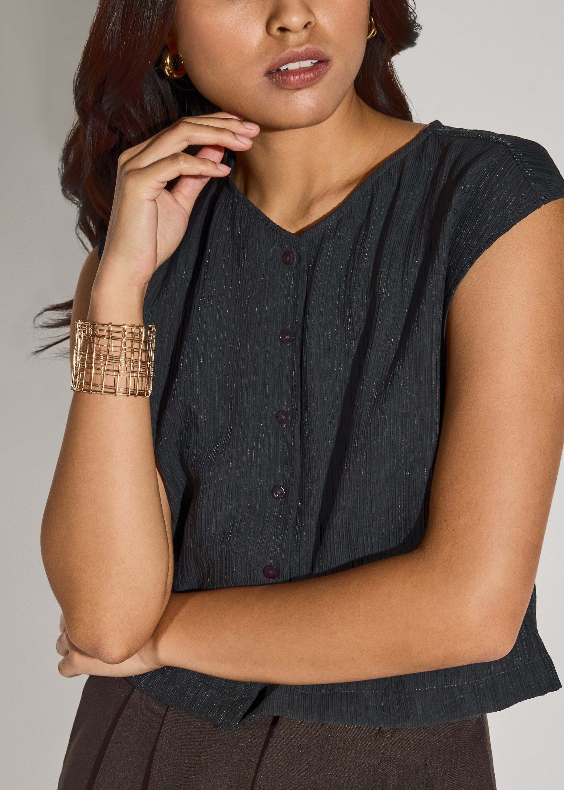 Relaxed Textured Lyocell Button Down Top - Image 2