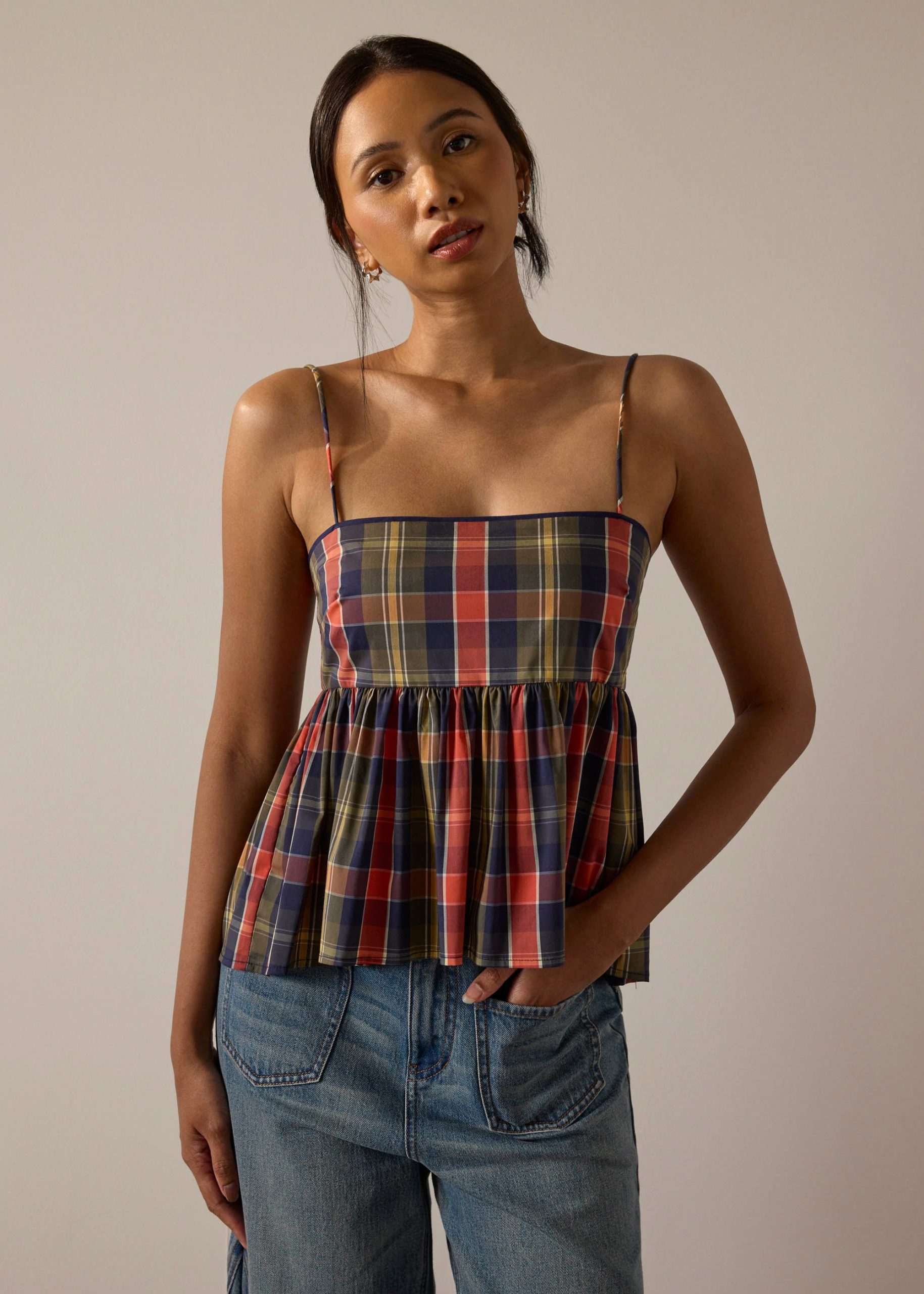 Checkered Cotton Peplum Camisole - Image 7