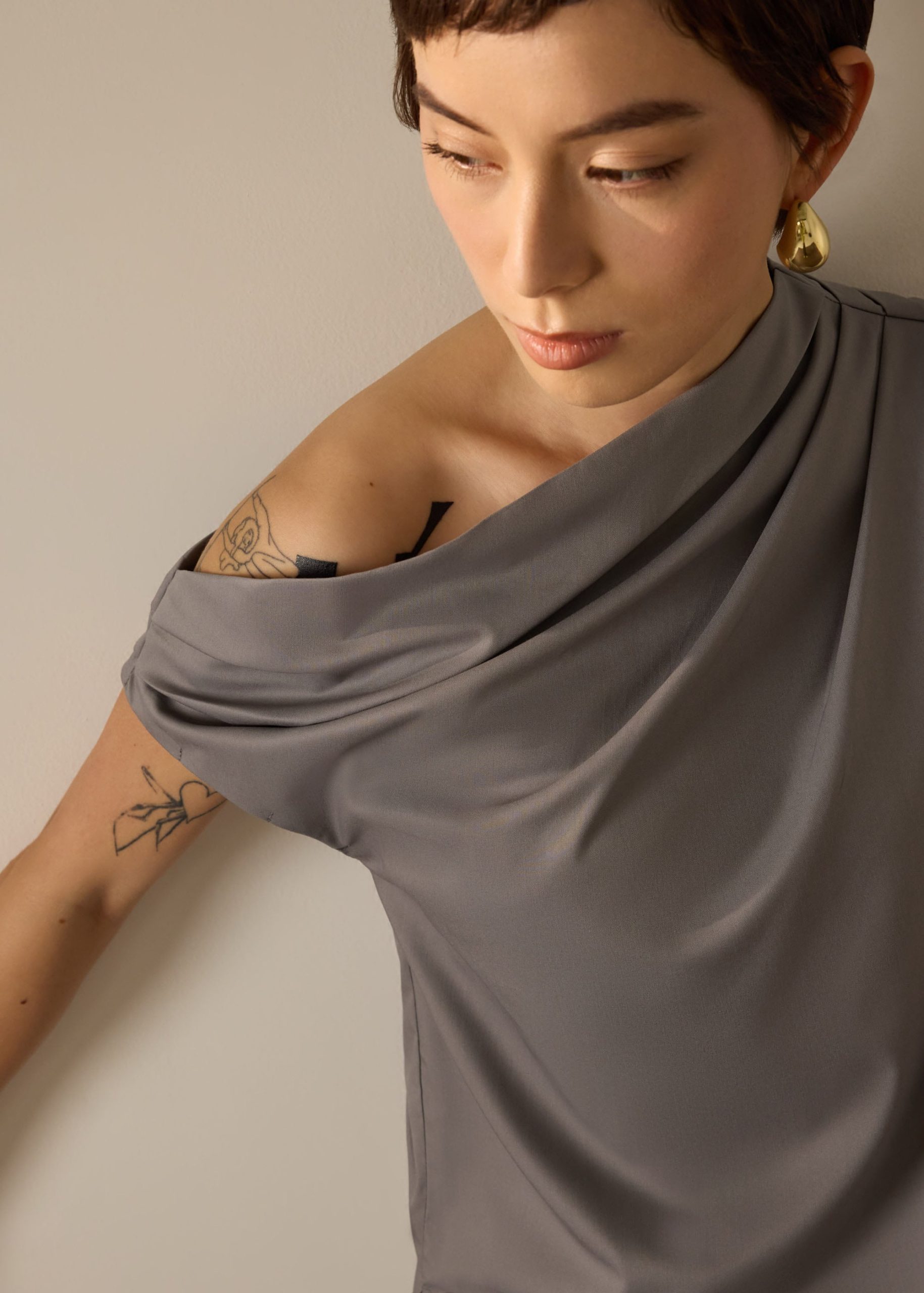 Coleen Poplin Drape Asymmetric Top - Image 7