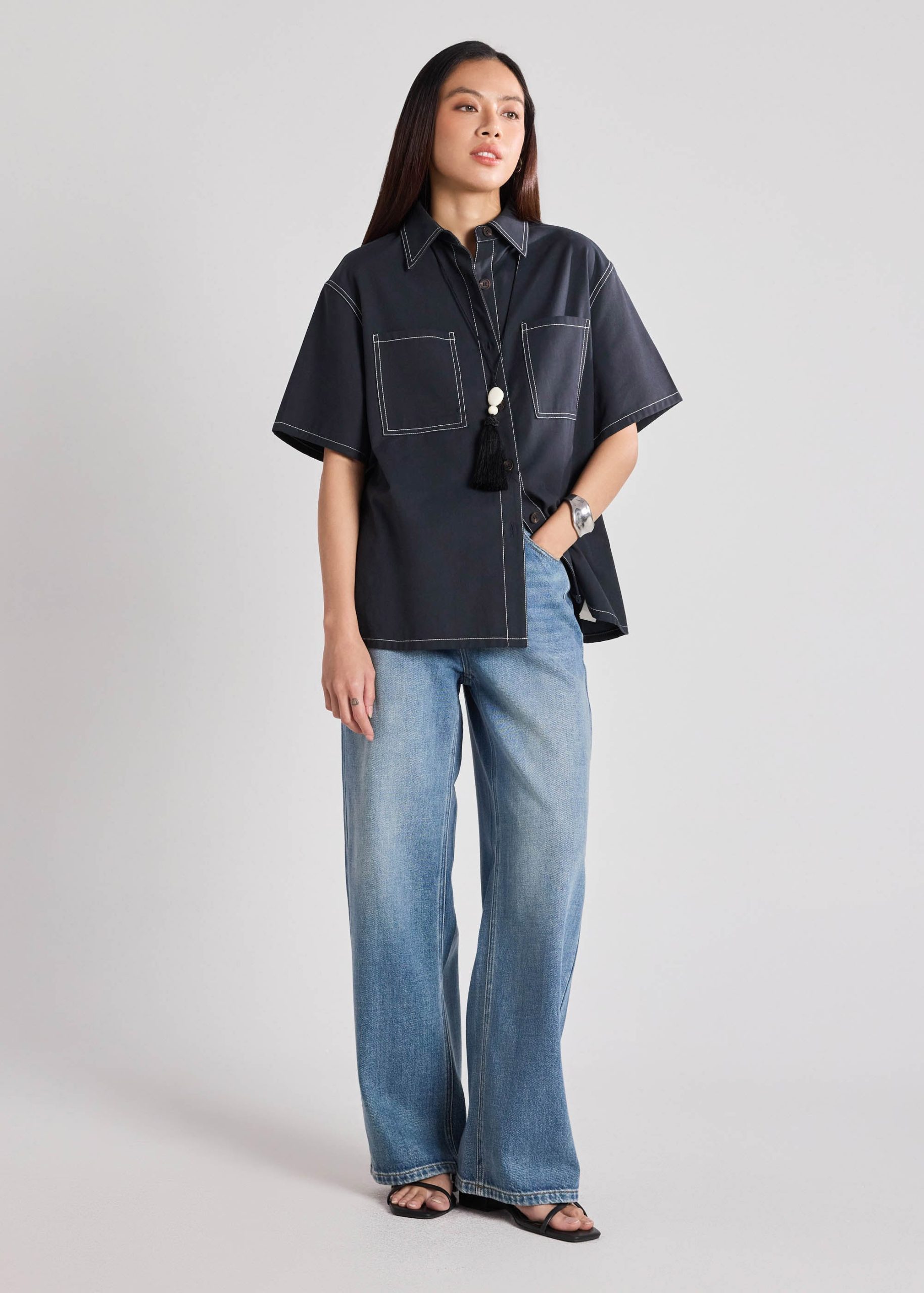 Contrast Stitch Oversized Shirt - Image 2