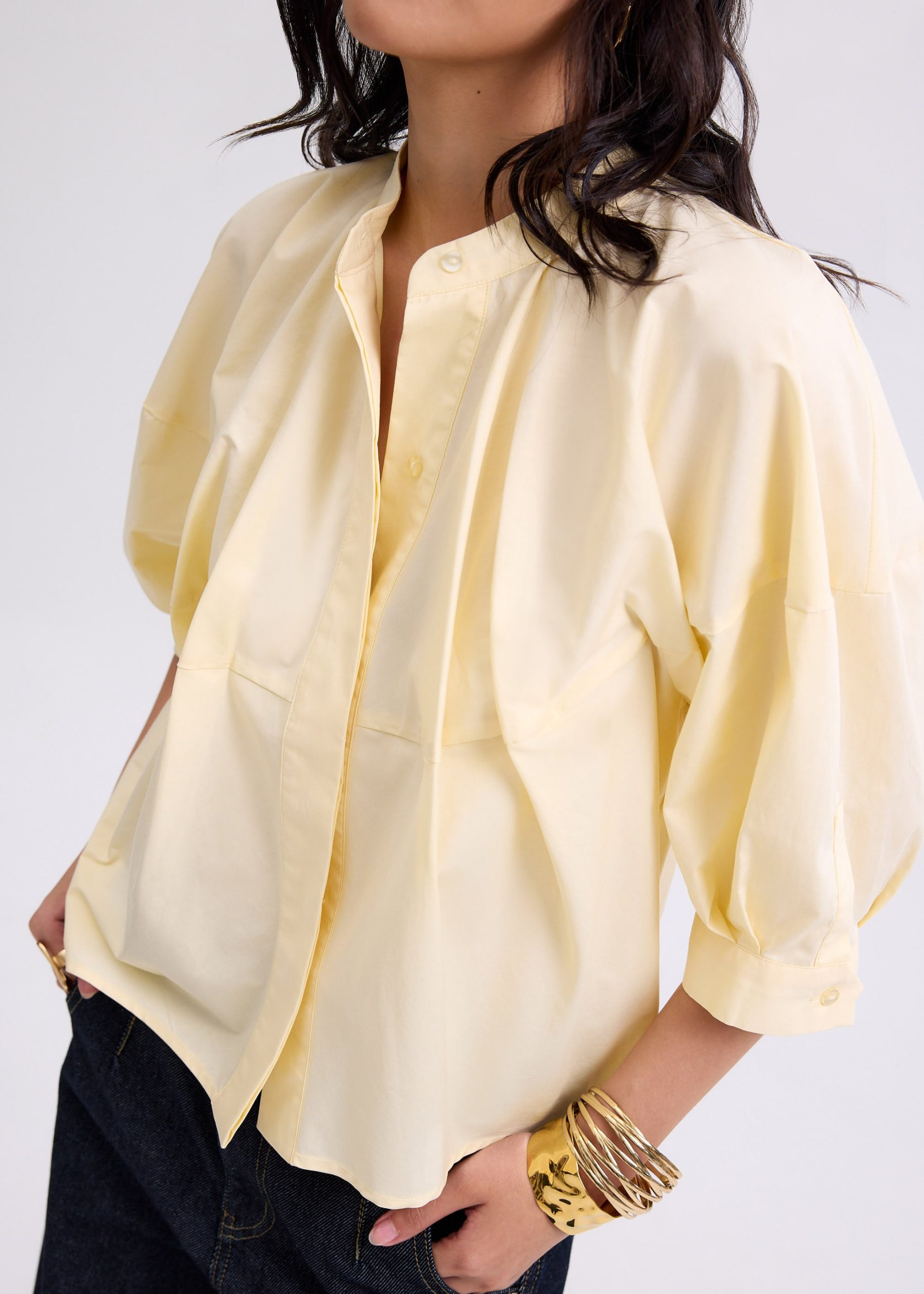 Meiying Relaxed Poplin Mandarin Collar Shirt - Image 11