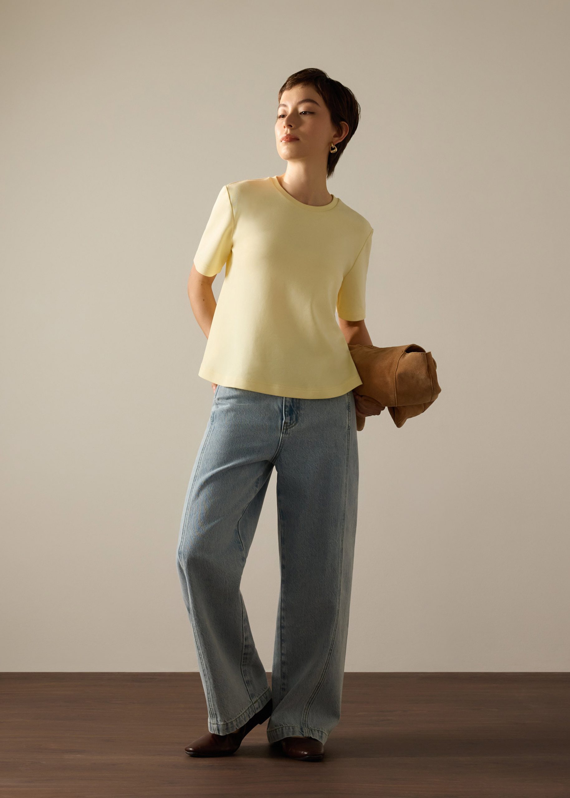 Billie Neoprene Round Neck Trapeze Tee - Image 14