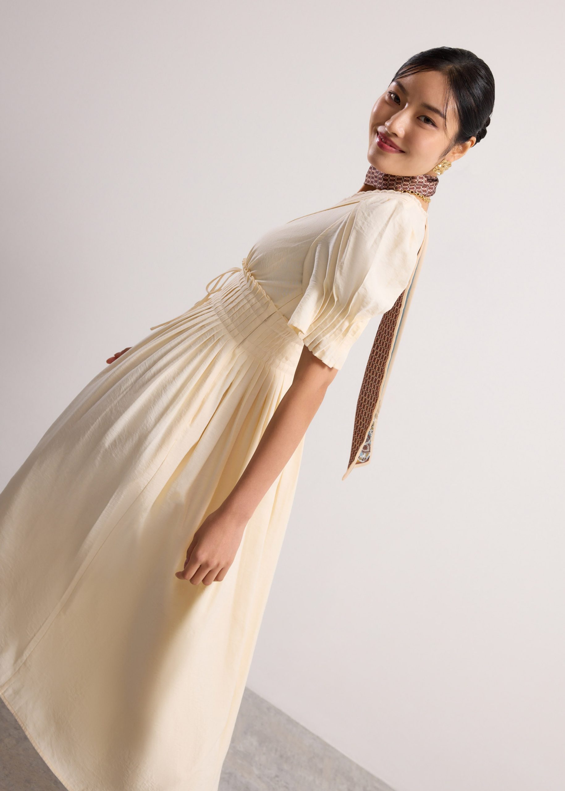 V-Neck Puff Sleeve Fit & Flare Midaxi Dress - Image 8