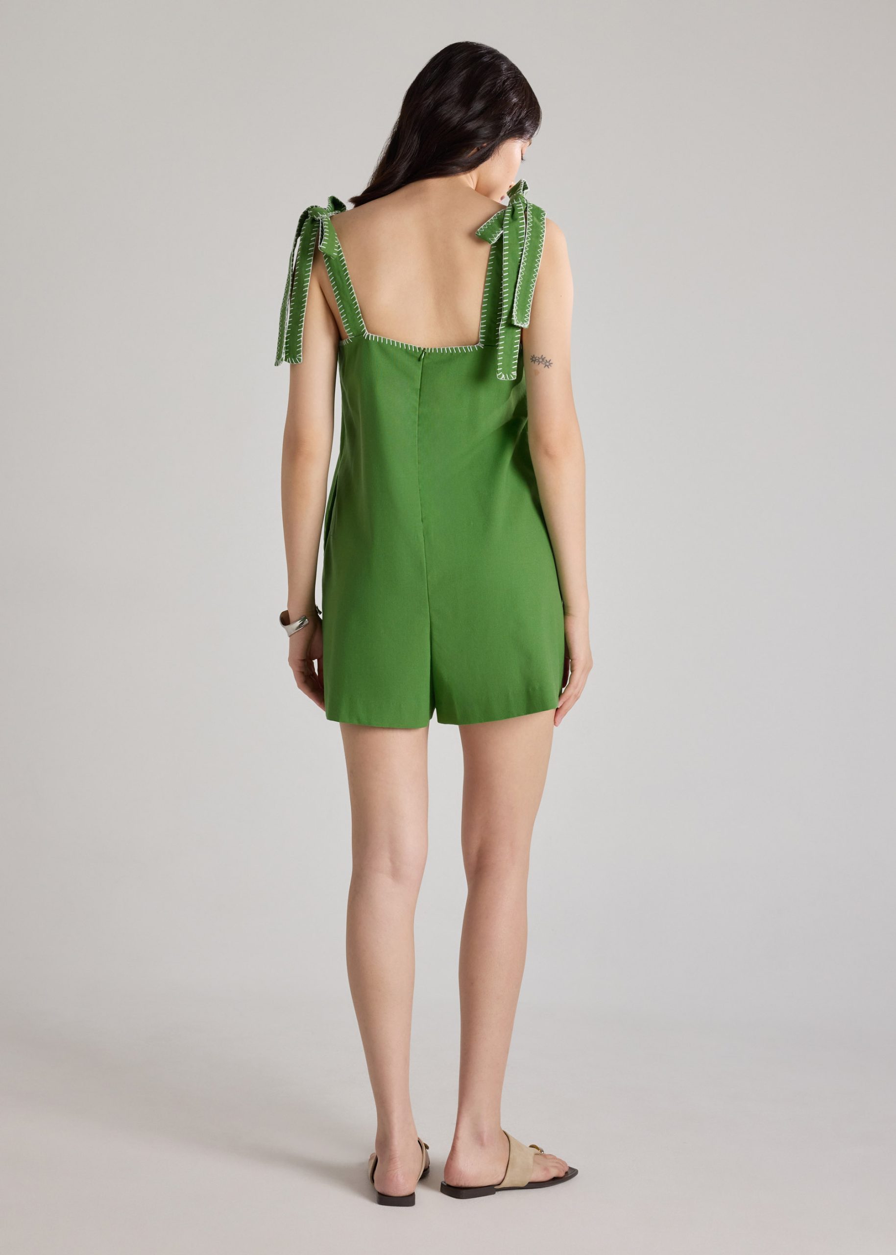 Blanket Stitch Shoulder Tie Romper - Image 10