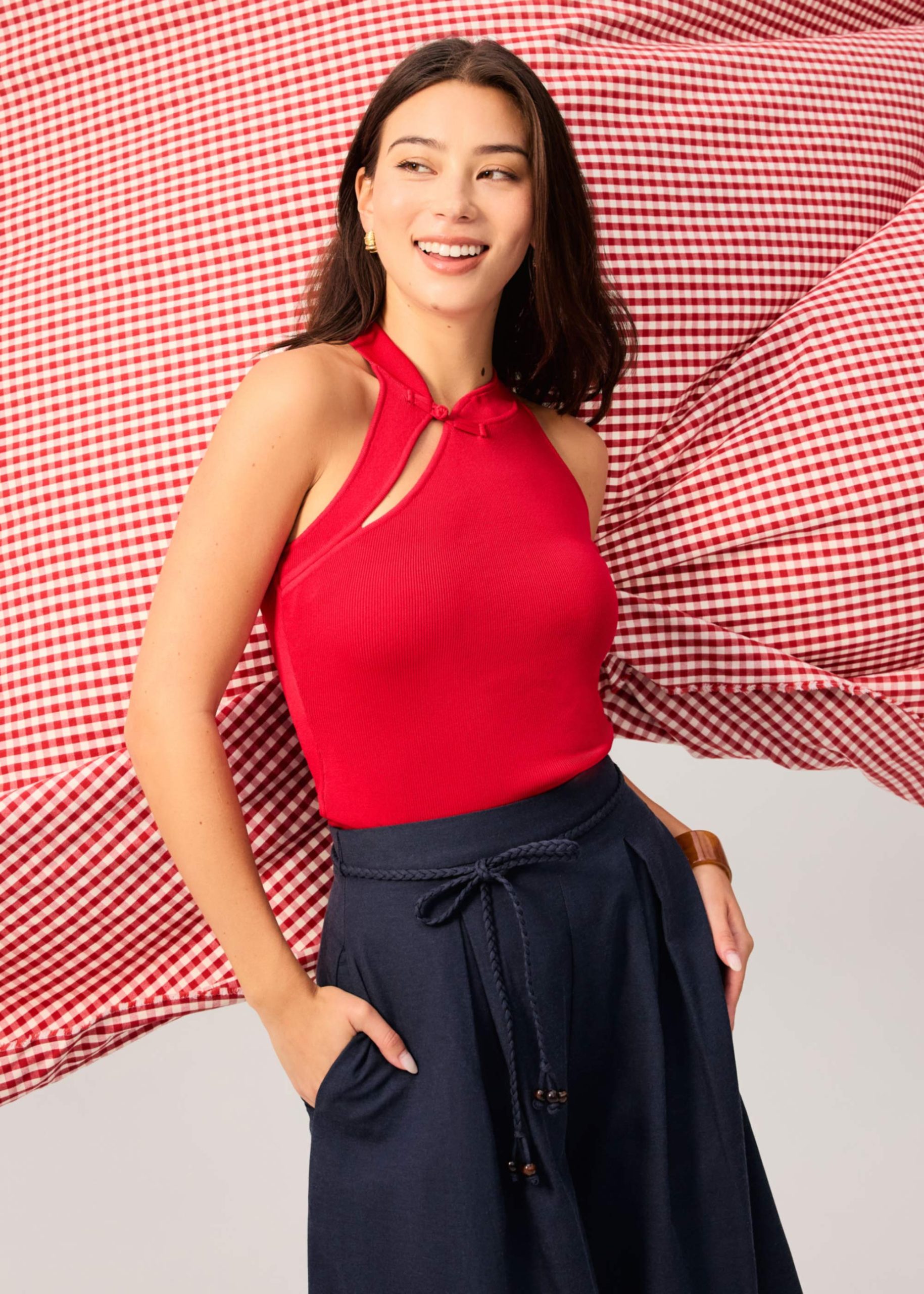 Knit Mandarin Collar Fitted Top - Image 7