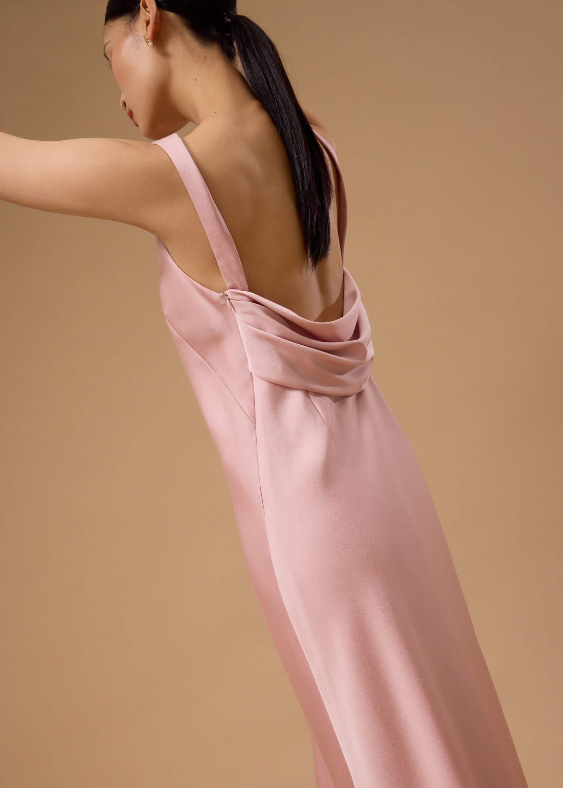 BraFree by LB Satin Cowl Neck Bias Cut Maxi Dress - Image 4