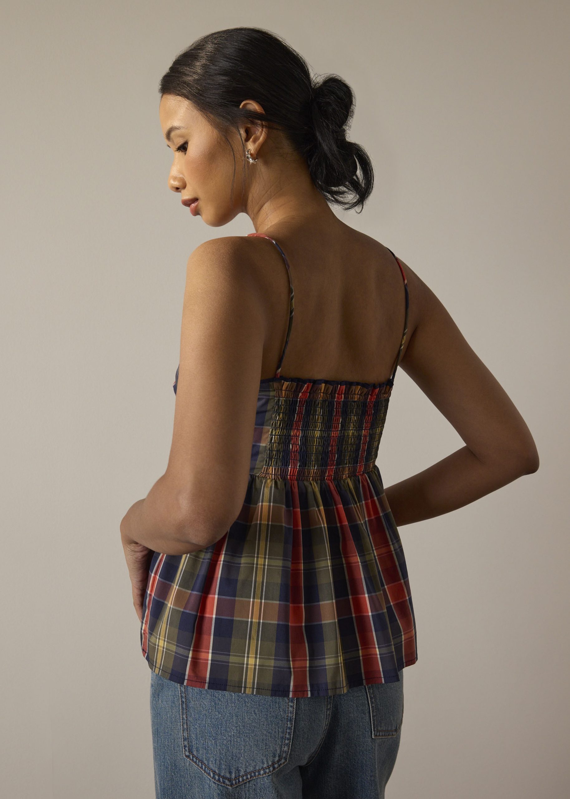 Checkered Cotton Peplum Camisole - Image 8