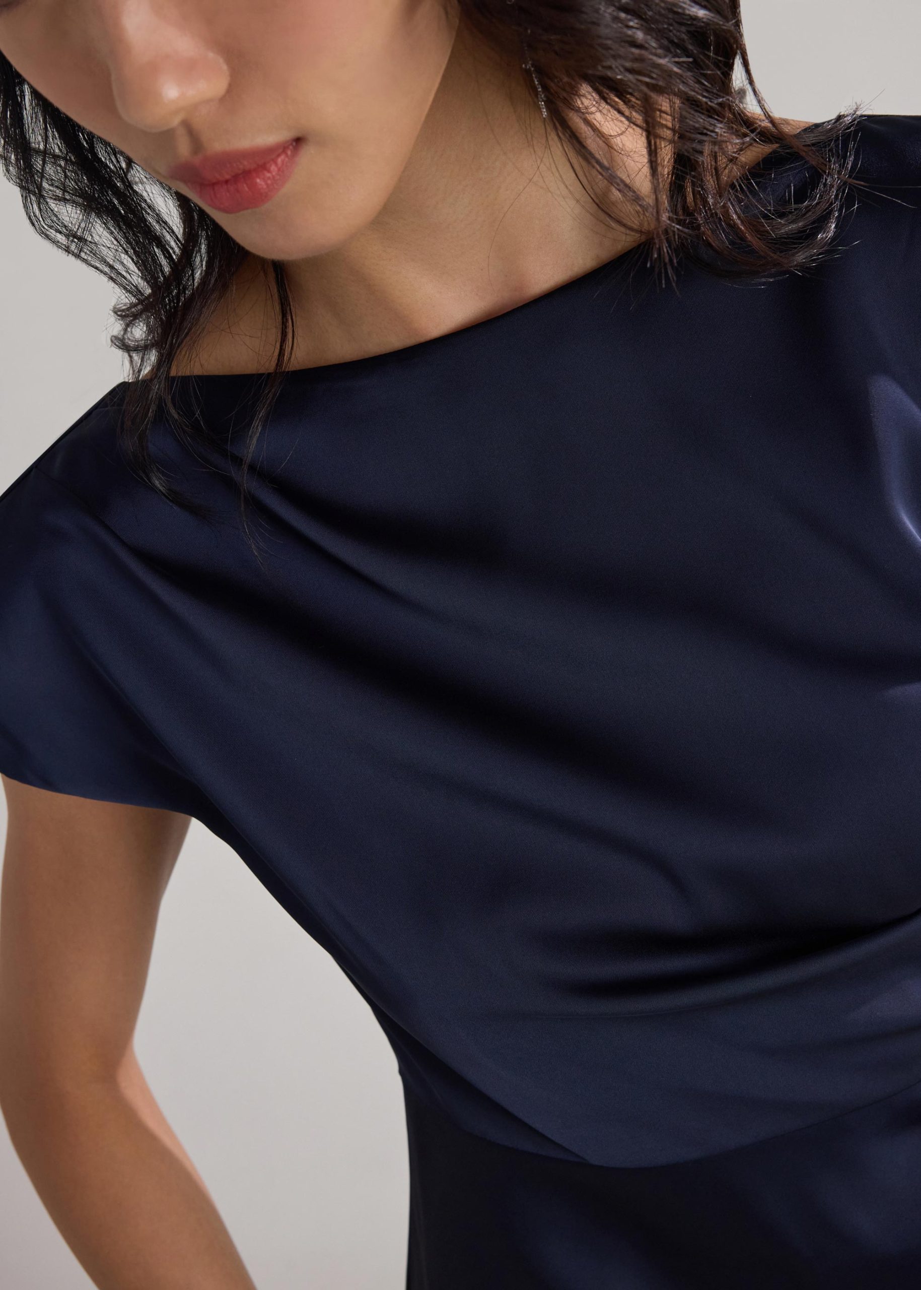 Satin Drape Boat Neck Dress - Image 18