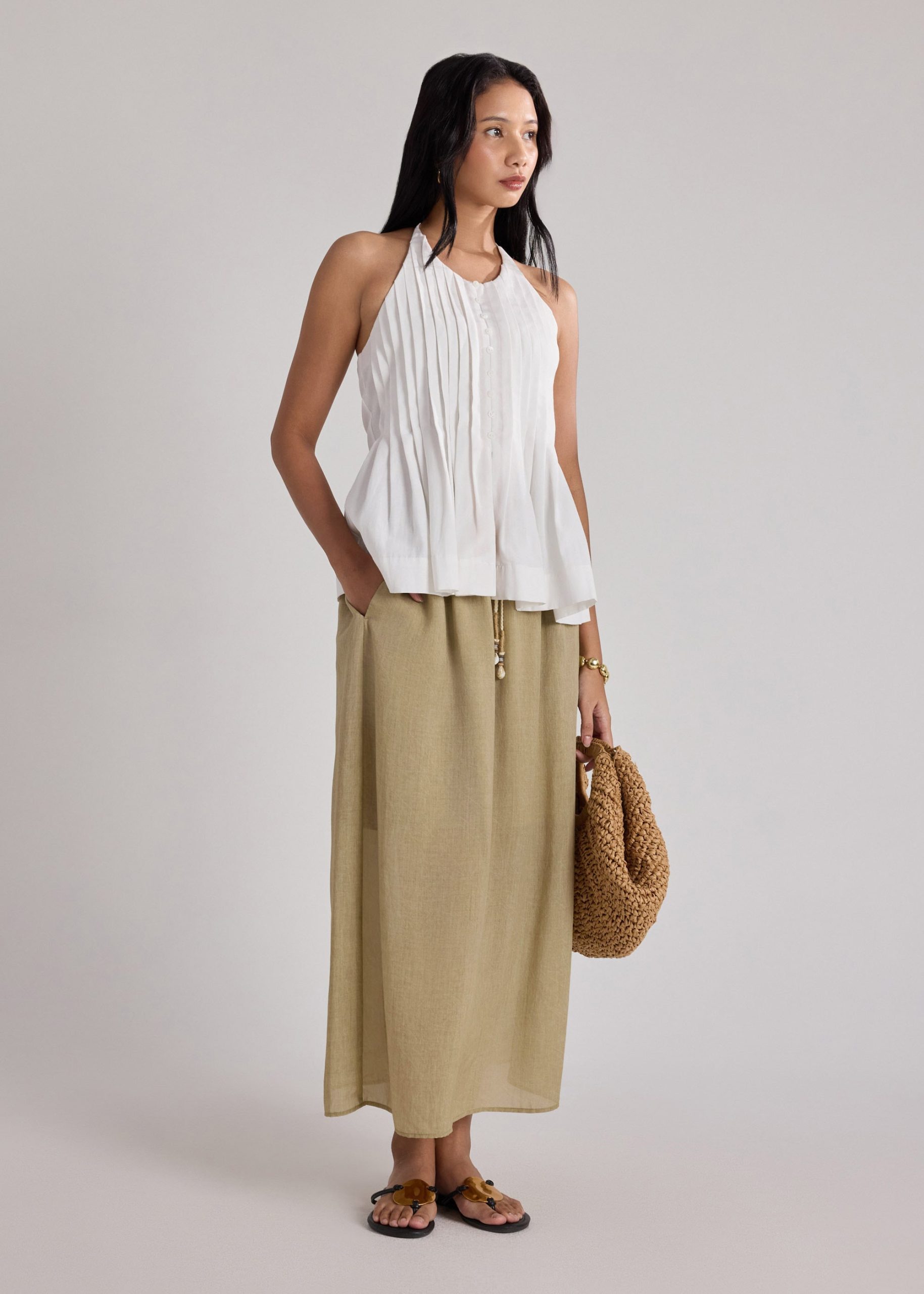 Pintuck Halter Peplum Top - Image 2