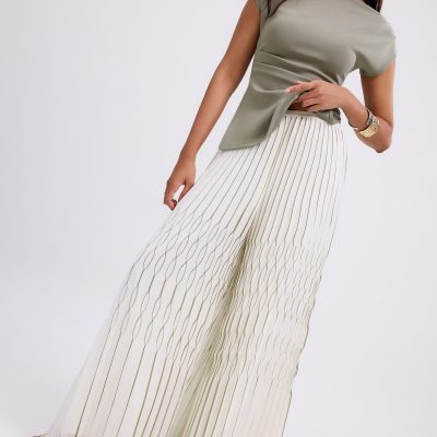 Elastic Pleated Wide Leg Pants