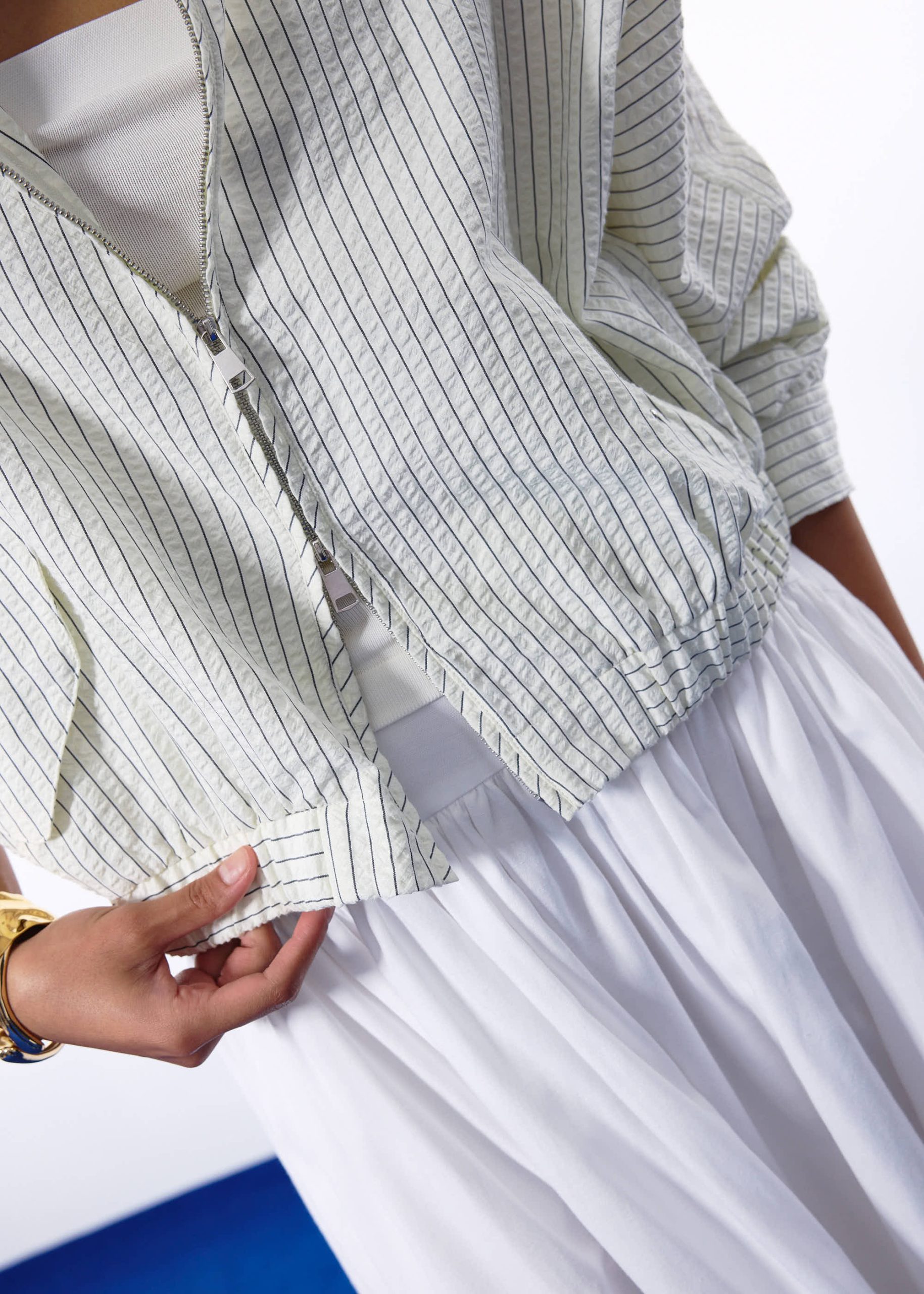 RuchedReady® Relaxed Pinstripe Seersucker Collared Crop Jacket - Image 4