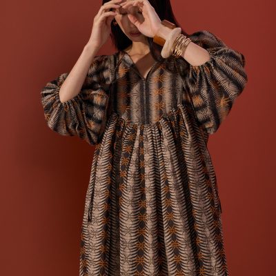 Cotton Puff Sleeve Babydoll Swing Mini Dress in Oasis Flow