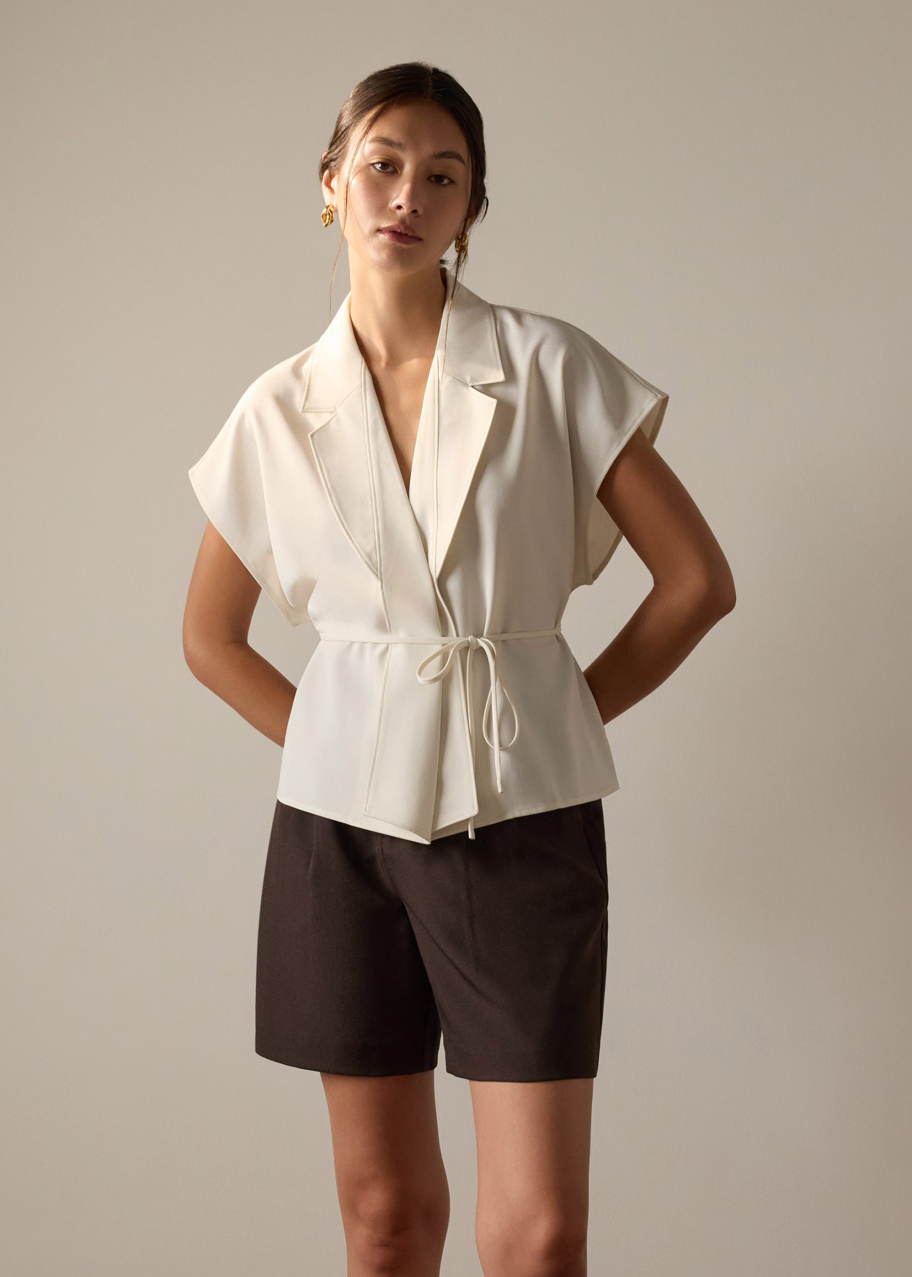 Vina Detachable Sash Melange Front Wrap Top - Image 4