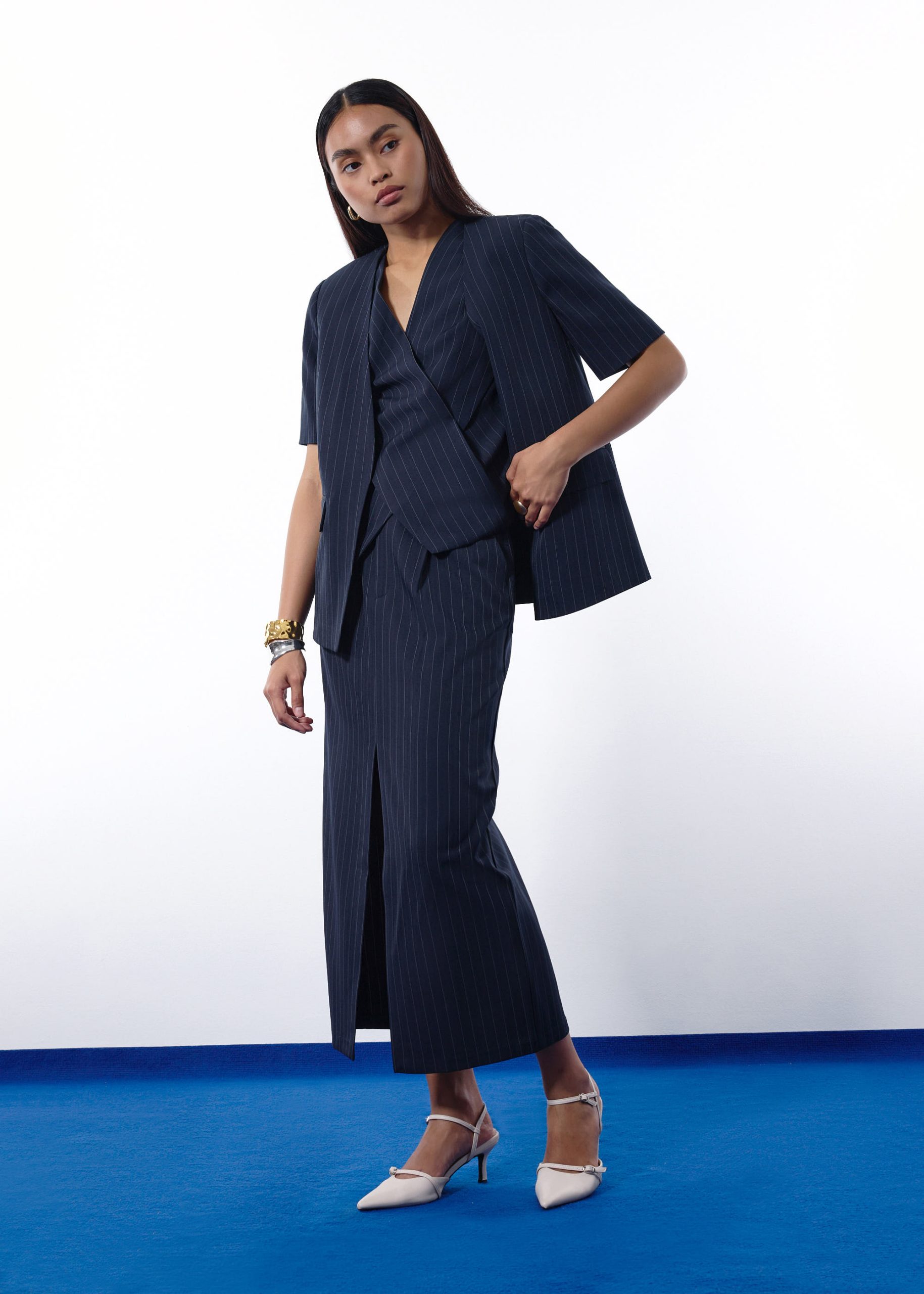 Mae Tailored Pinstripe Cross Over Top - Image 21