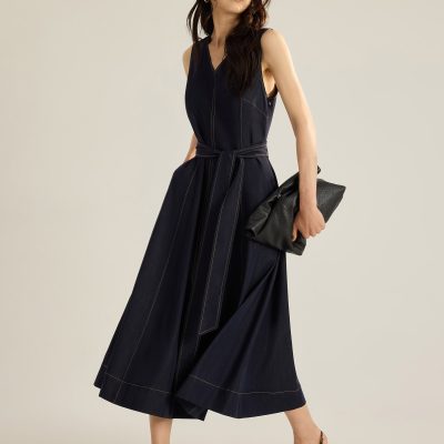 Kata Chambray Fit & Flare Dress With Sash