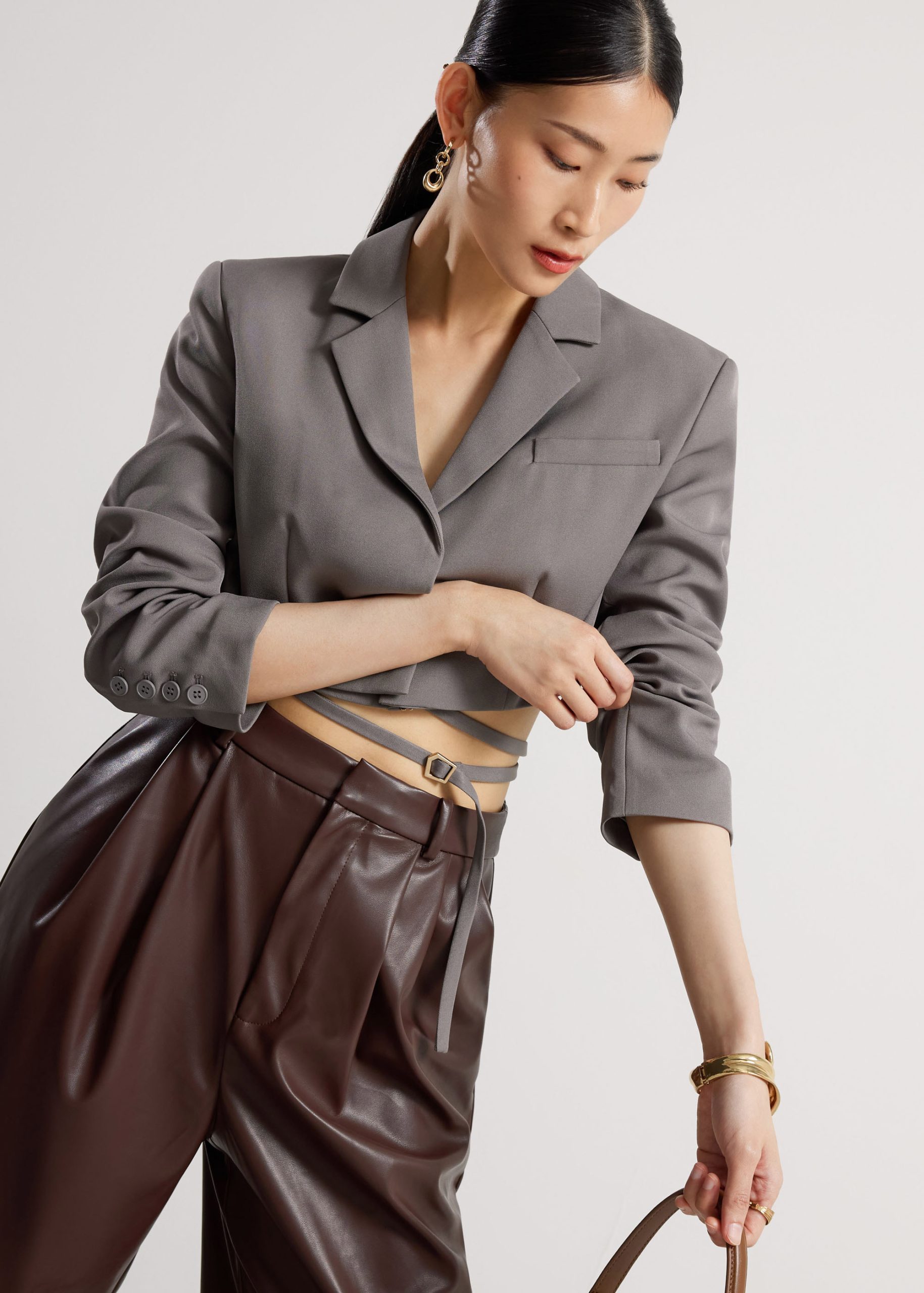 RuchedReady® Oversized Front Wrap Crop Blazer - Image 8