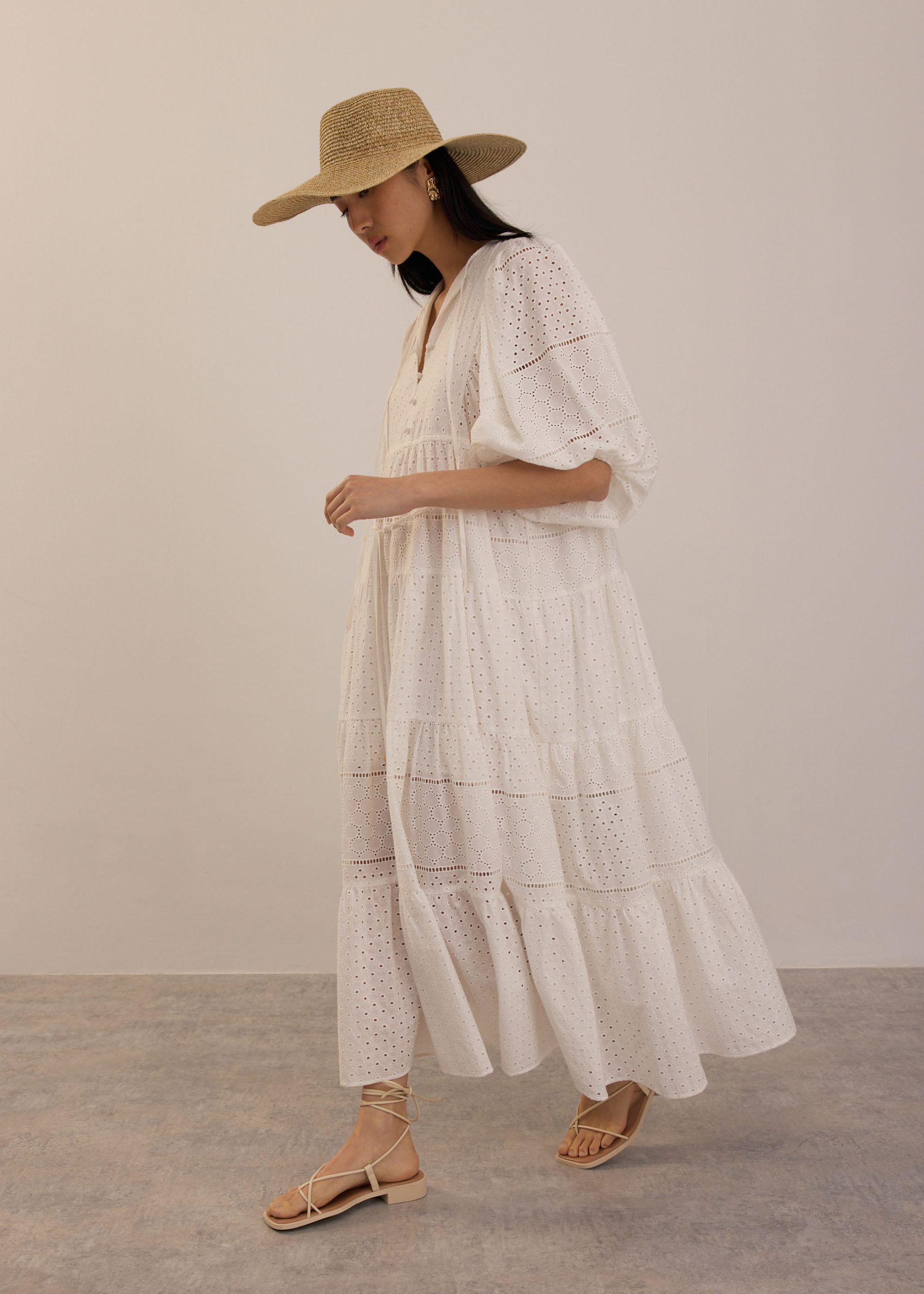 Broderie Puff Sleeve Trapeze Maxi Dress - Image 6