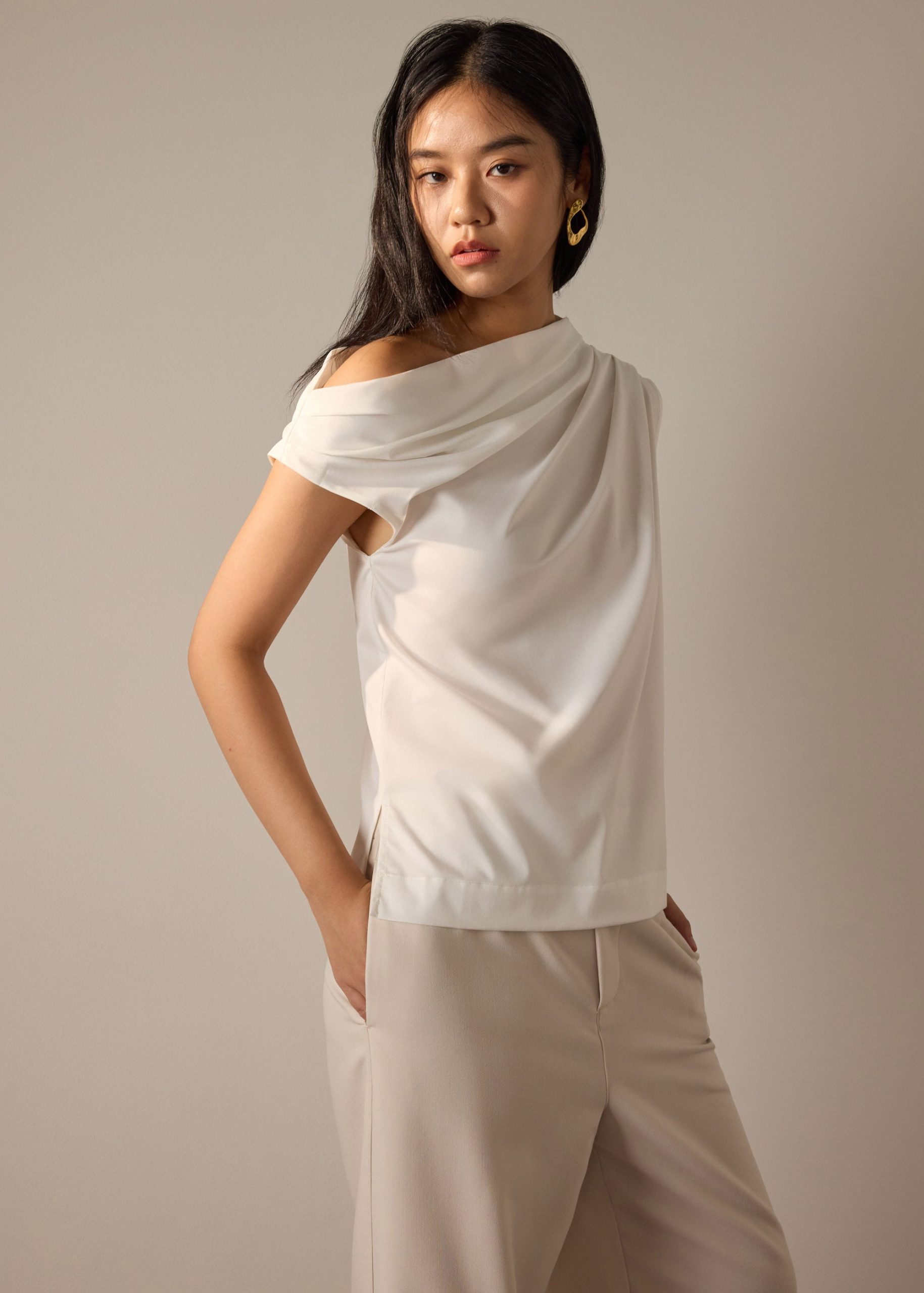 Coleen Poplin Drape Asymmetric Top - Image 3