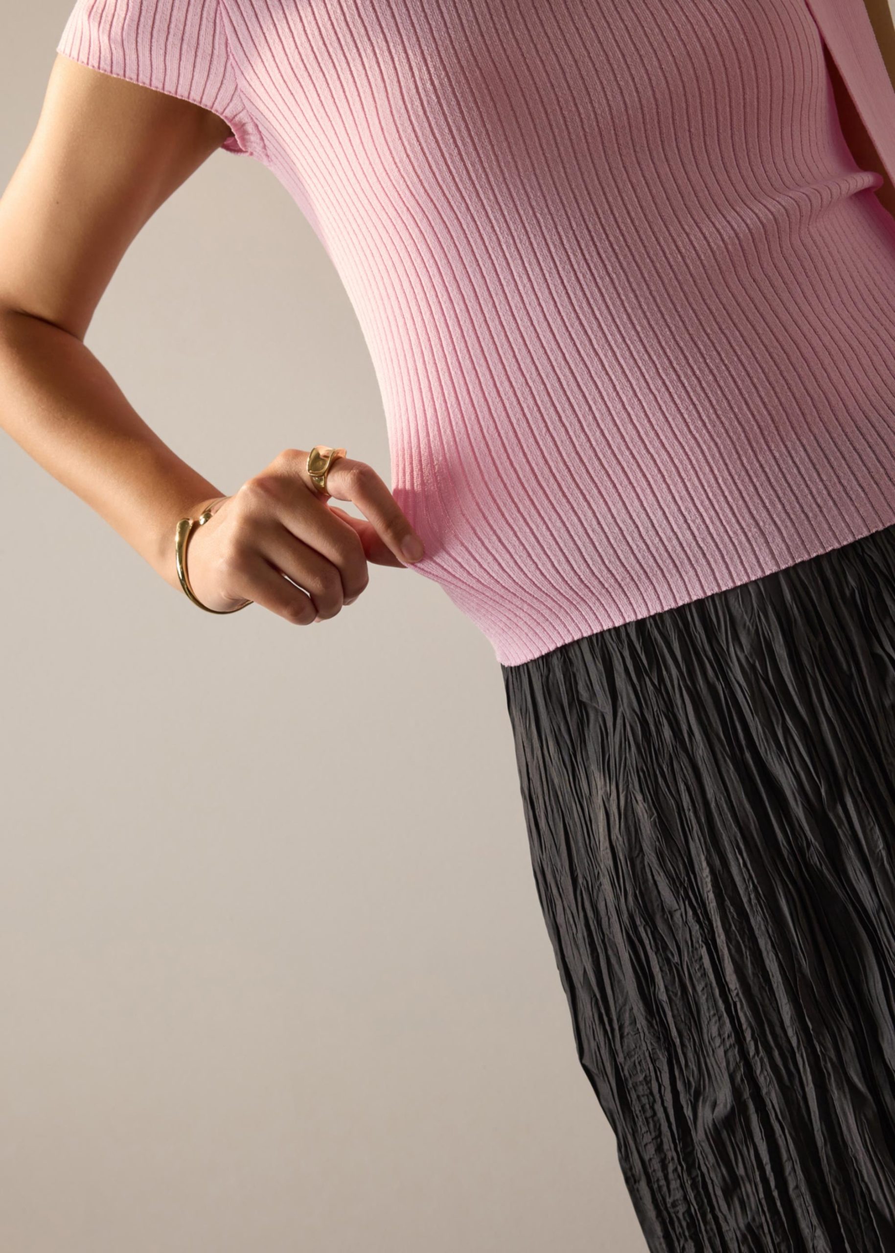 Knit Tie Collar Round Neck Top - Image 17