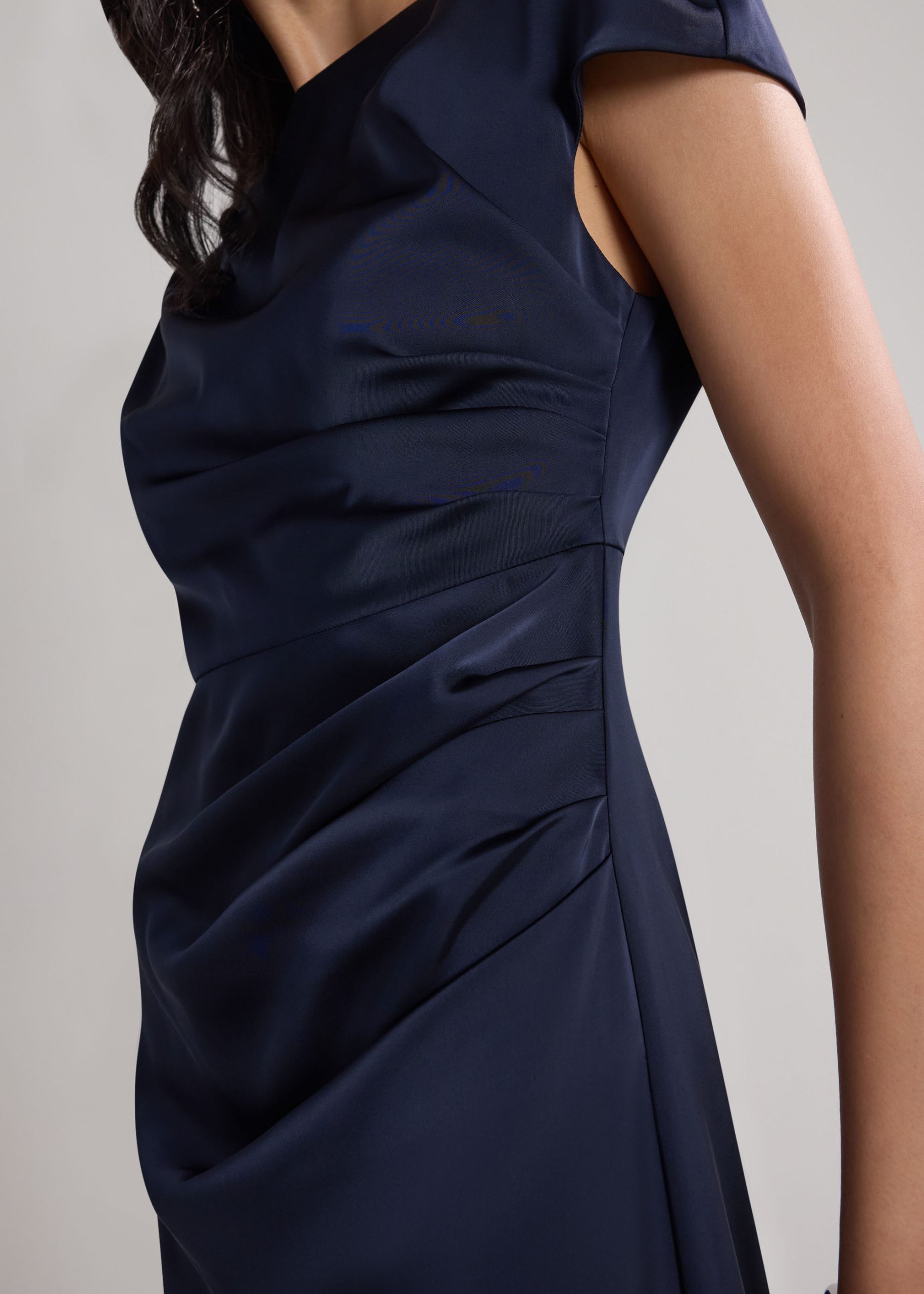 Satin Drape Boat Neck Dress - Image 16