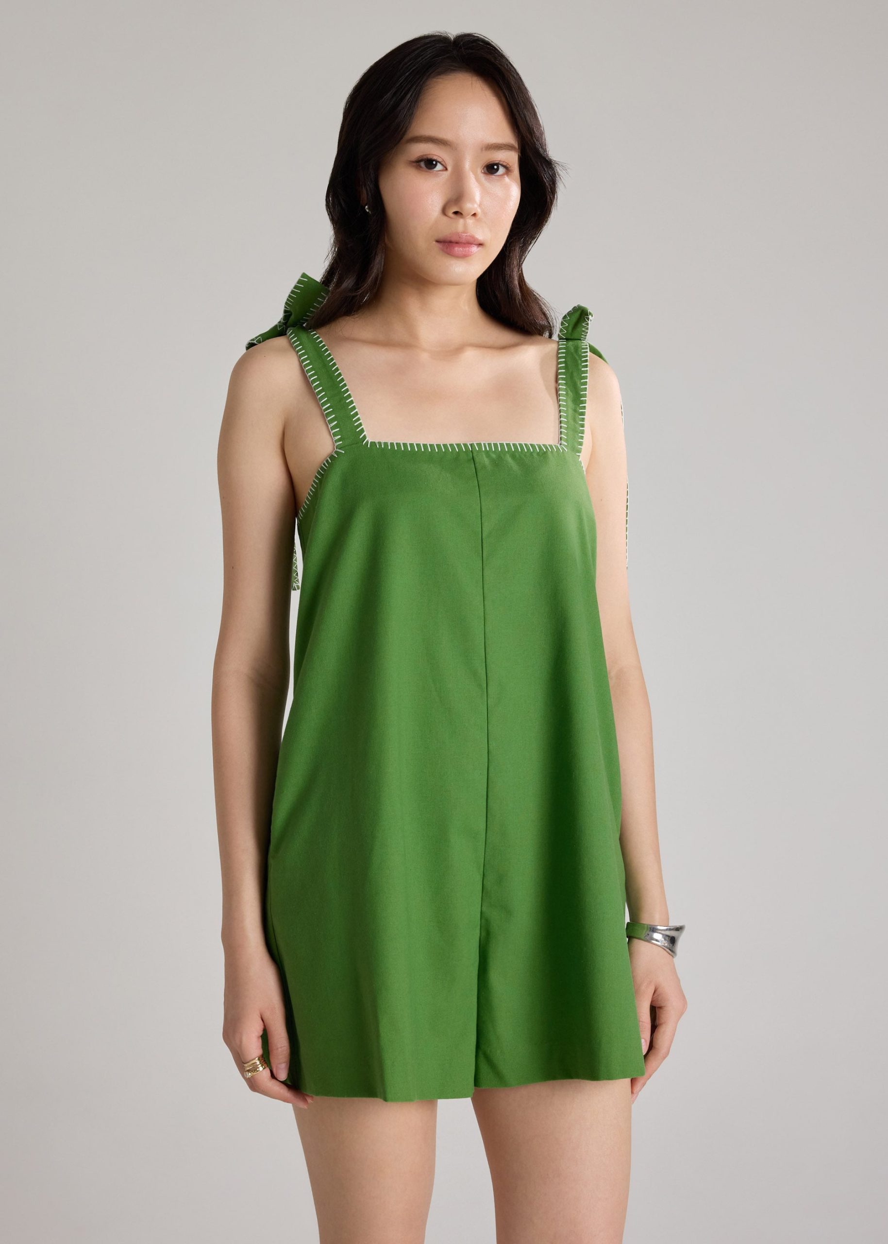 Blanket Stitch Shoulder Tie Romper - Image 9