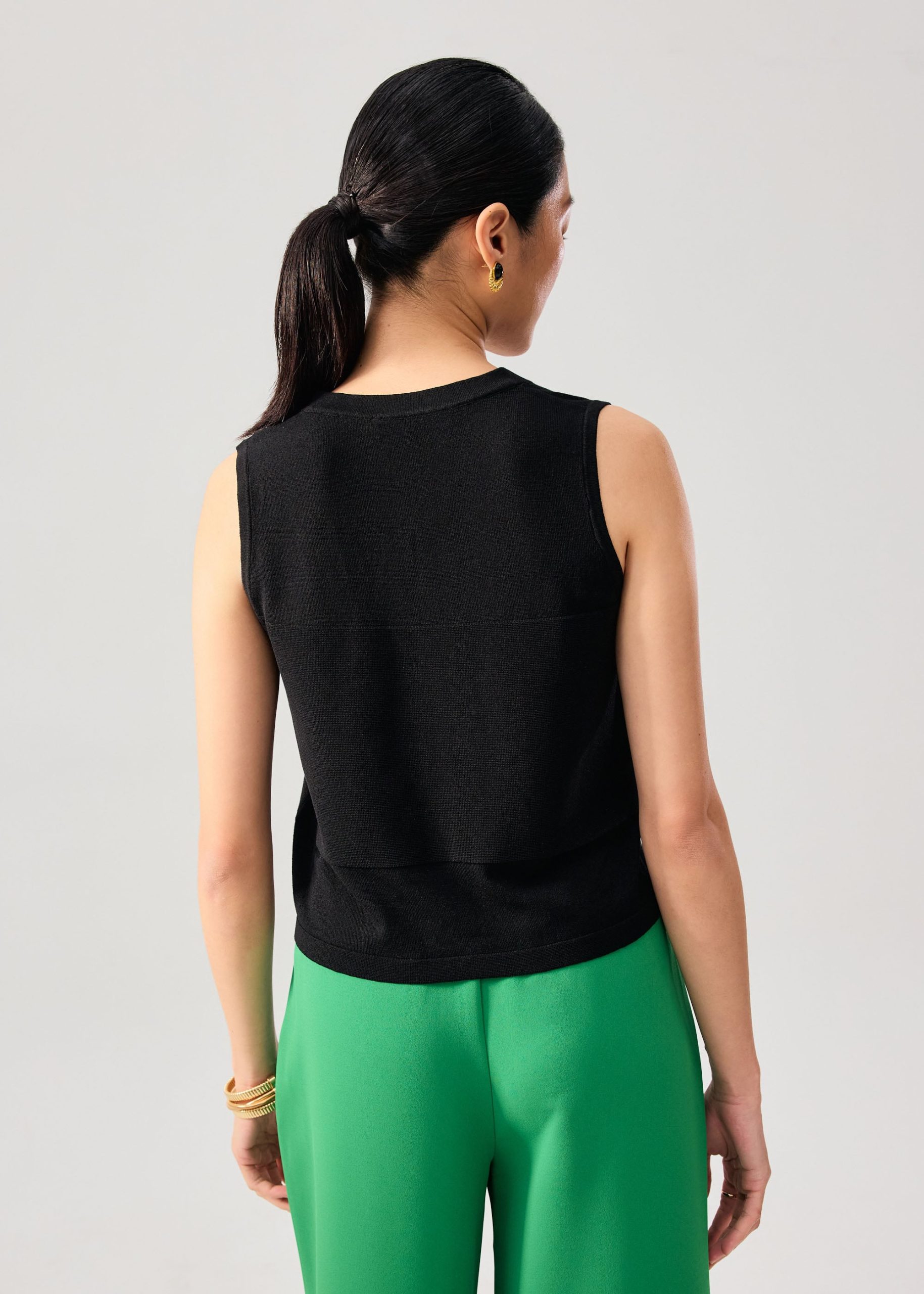 Sheer Knit Front Panel V-Neck Vest Top - Image 5